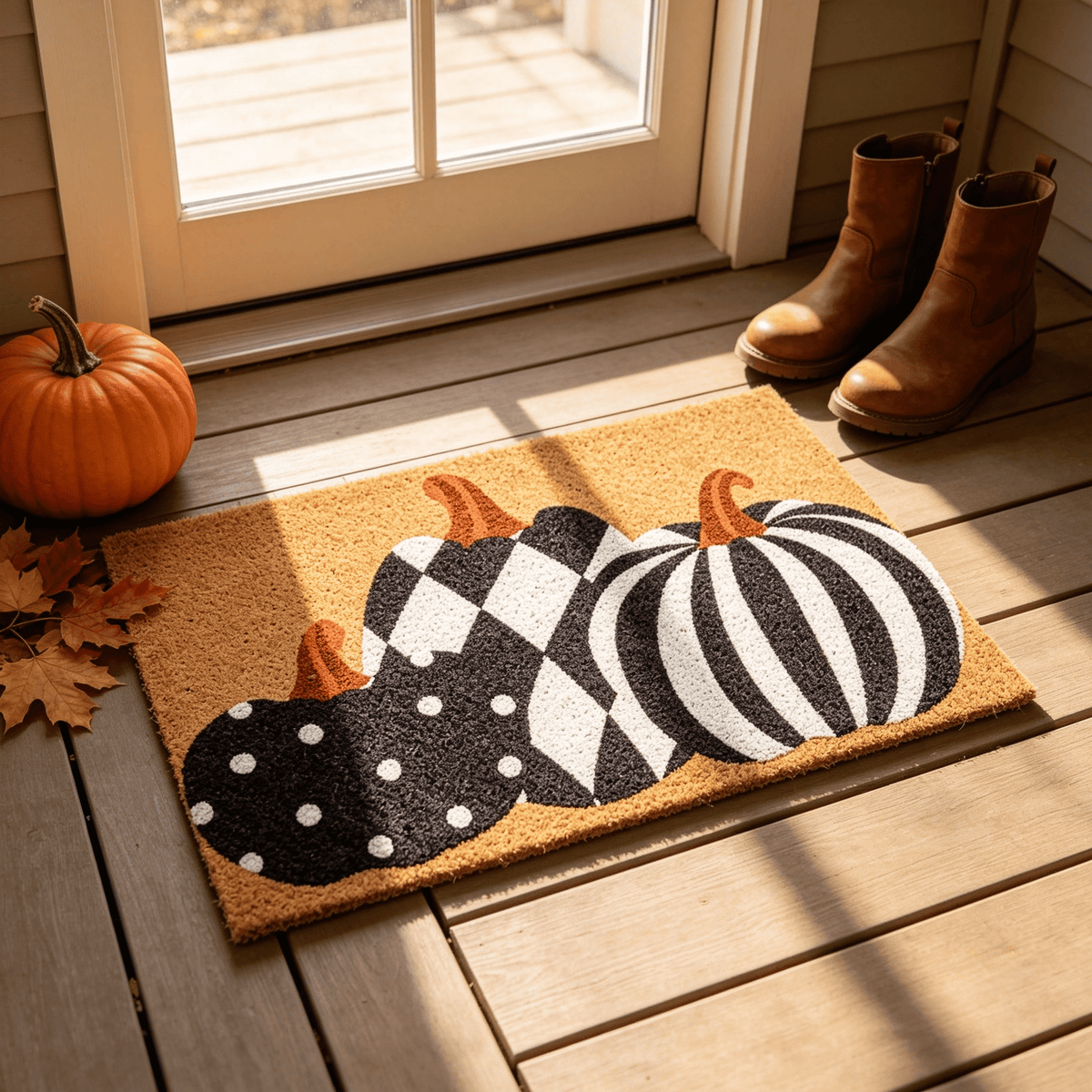 Halloween Pumpkin Welcome Door Mat, Funny Durable Non Slip Decorative Rugs for Bathroom Bedroom Kitchen Front Door
