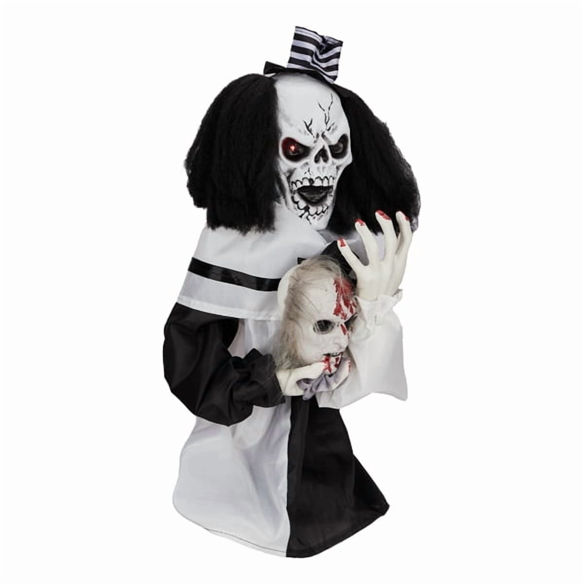 1.8ft Halloween Animated Scary Clown, Sound-Activated (Red LED Eyes + Bouncing Motion + Scary Male Voice), for Yard/Party/Haunted House