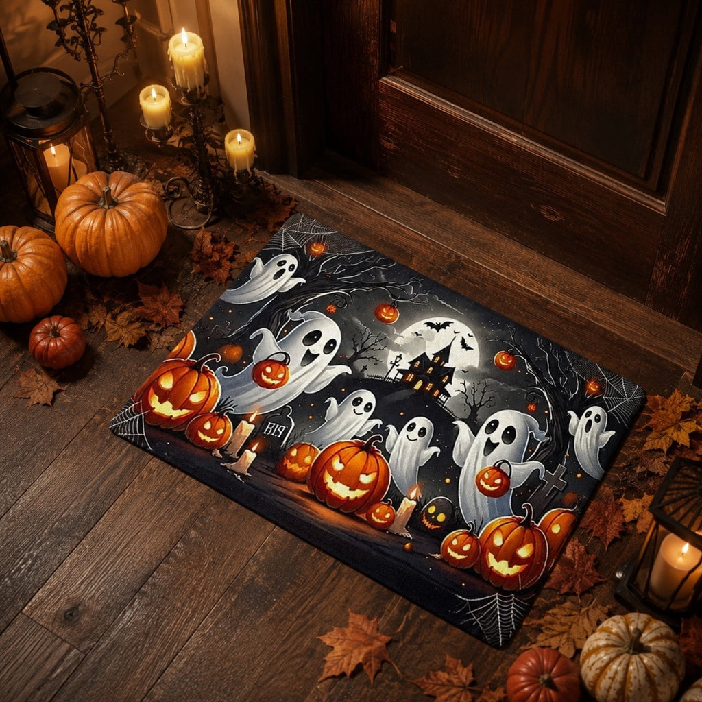 Halloween Celebration Doormat 16x24 Inch, Spooky Ghost Entrance Mat for Front Porch Indoor Outdoor, B