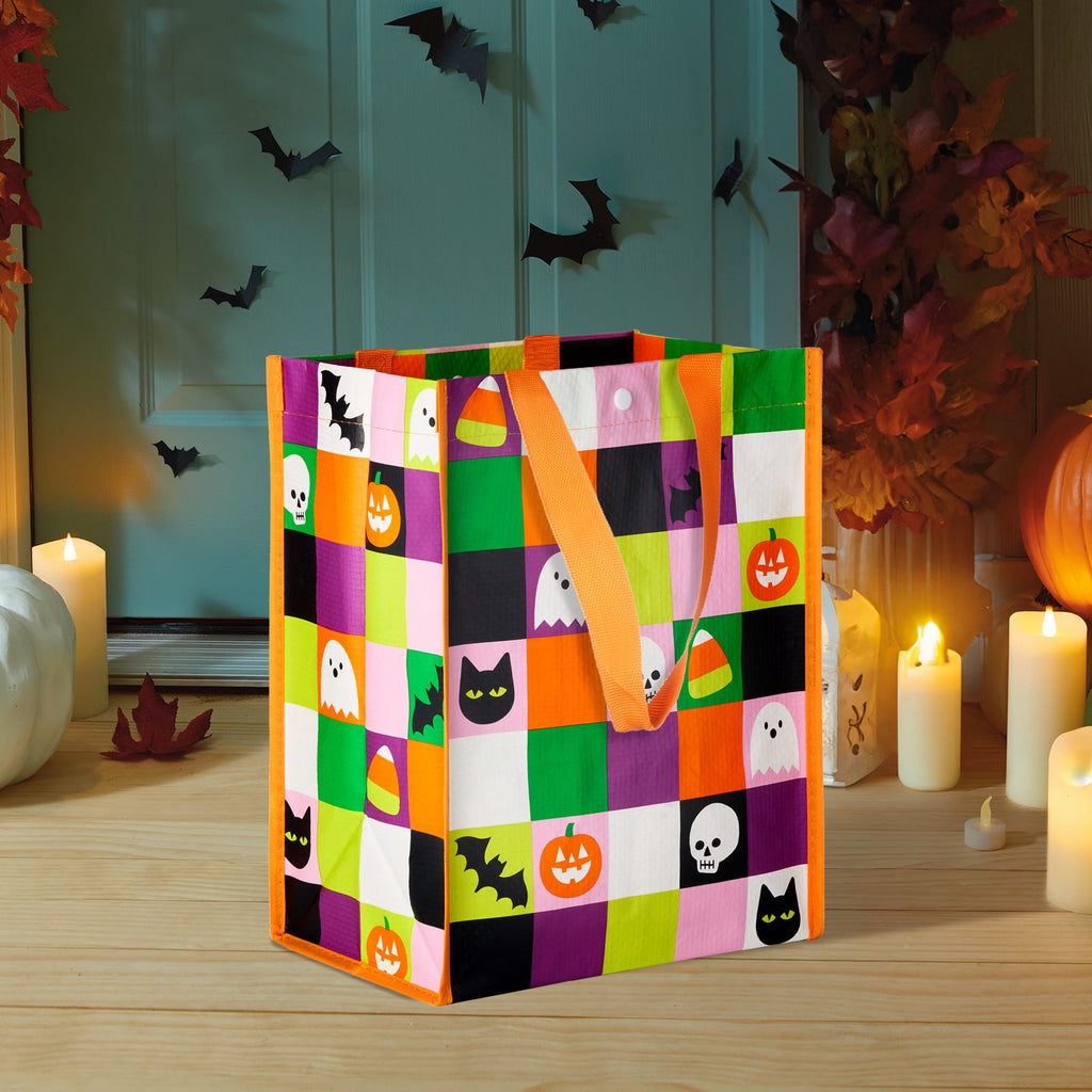 Hallmark Large Halloween Tote Bag (Ghosts, Candy Corn, Bats, Cats), 1 Count