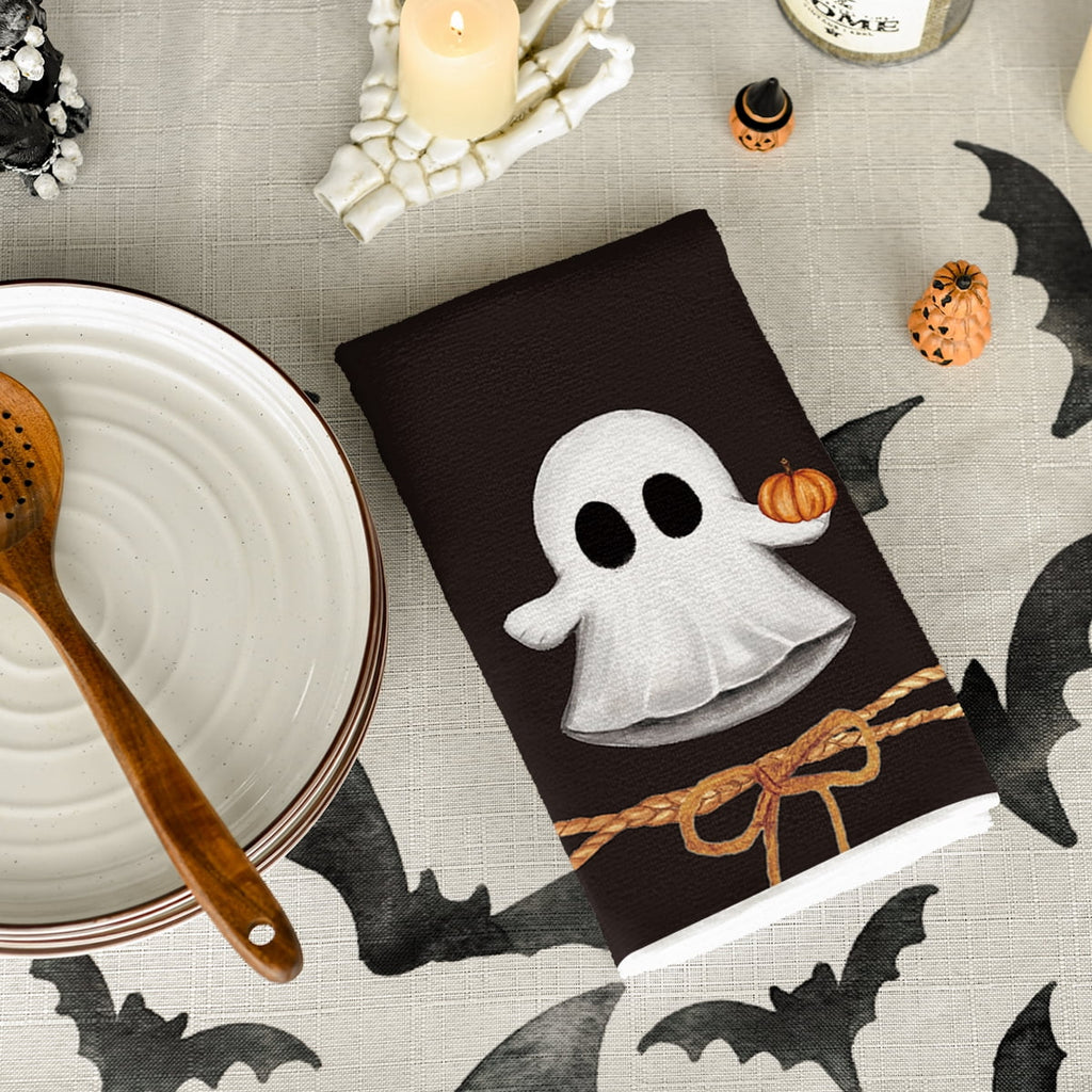 Sm:)e Pumpkin Ghost Bat Happy Halloween Dish Towels Set of 4, 18x26 Inch, Seasonal Holiday Hand Towels for Kitchen and Dining Table