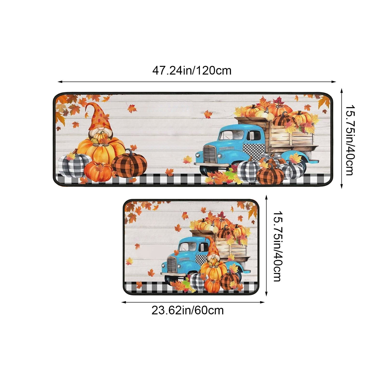RBCKVXZ 2 Pieces Fall Kitchen Rugs Halloween Thanksgiving Pumpkin Sunflower Orange Maple Leaf Mat Floor Rug for Holiday Autumn Home Decor, 17 x 29 Inches, 17 x 47 Inches