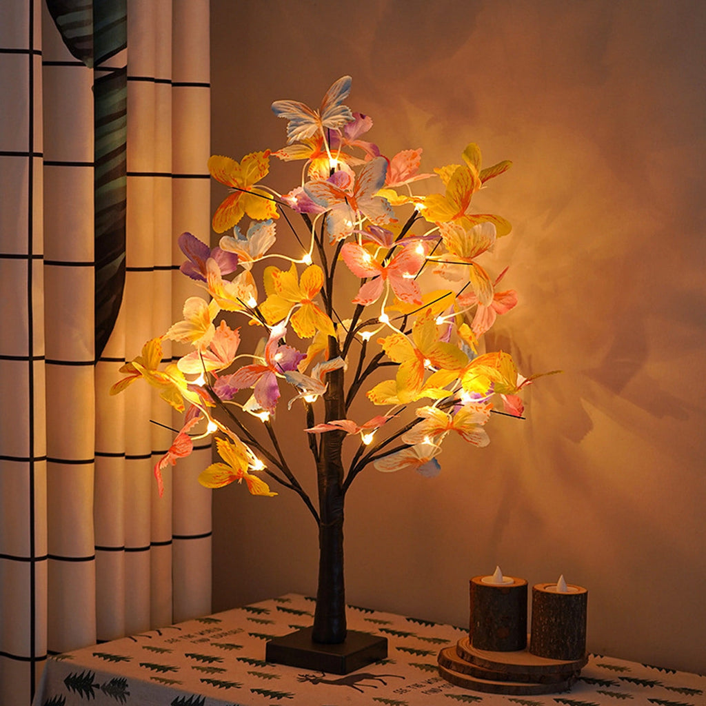 Konghyp LED Butterfly Tree Lights – White Birch Christmas Lights with Colorful Butterfly Ornaments, Ideal for Festive Decor and Creating a Magical Holiday Atmosphere.