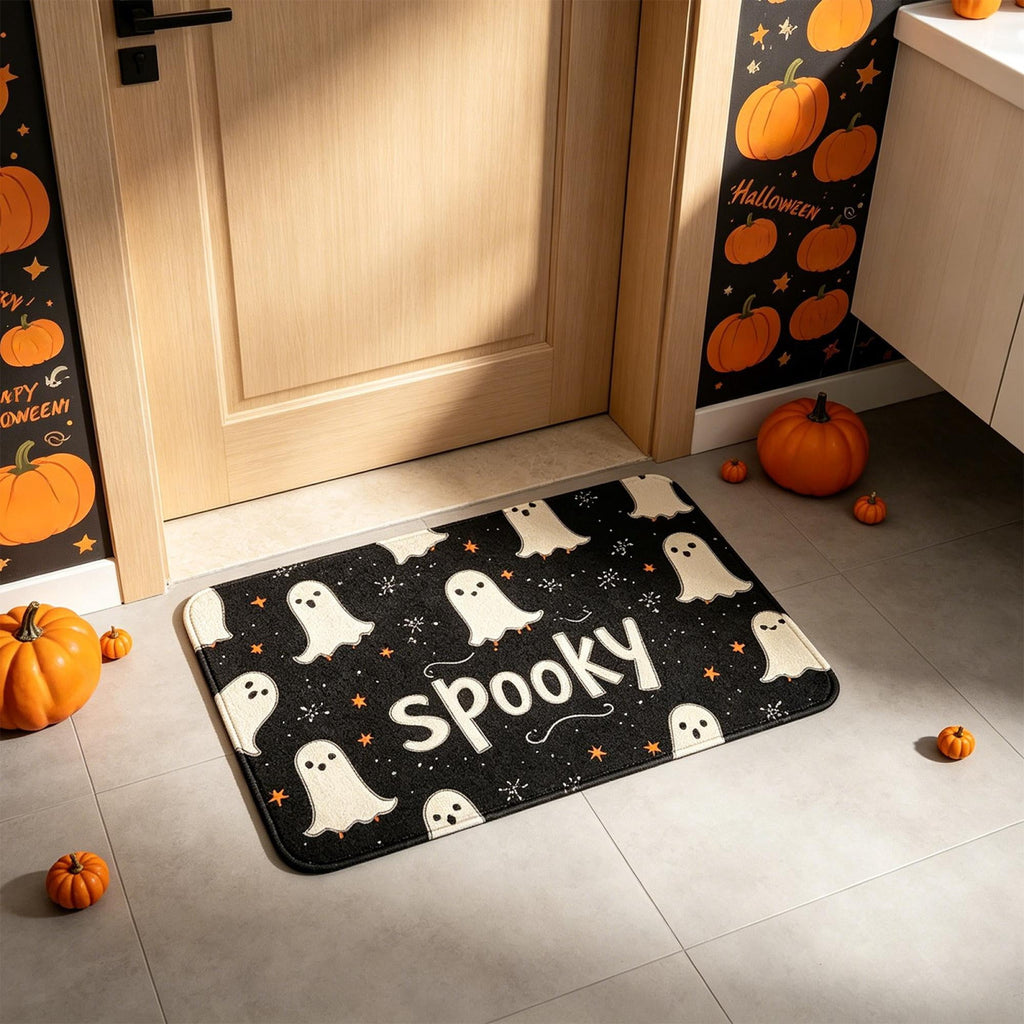 Halloween Wreath Shaped Rugs, Soft Indoor Mat for Entryway, Kitchen, Halloween Party, Pumpkin Witch Spooky Home Decor, 23.62x15.75 Inches