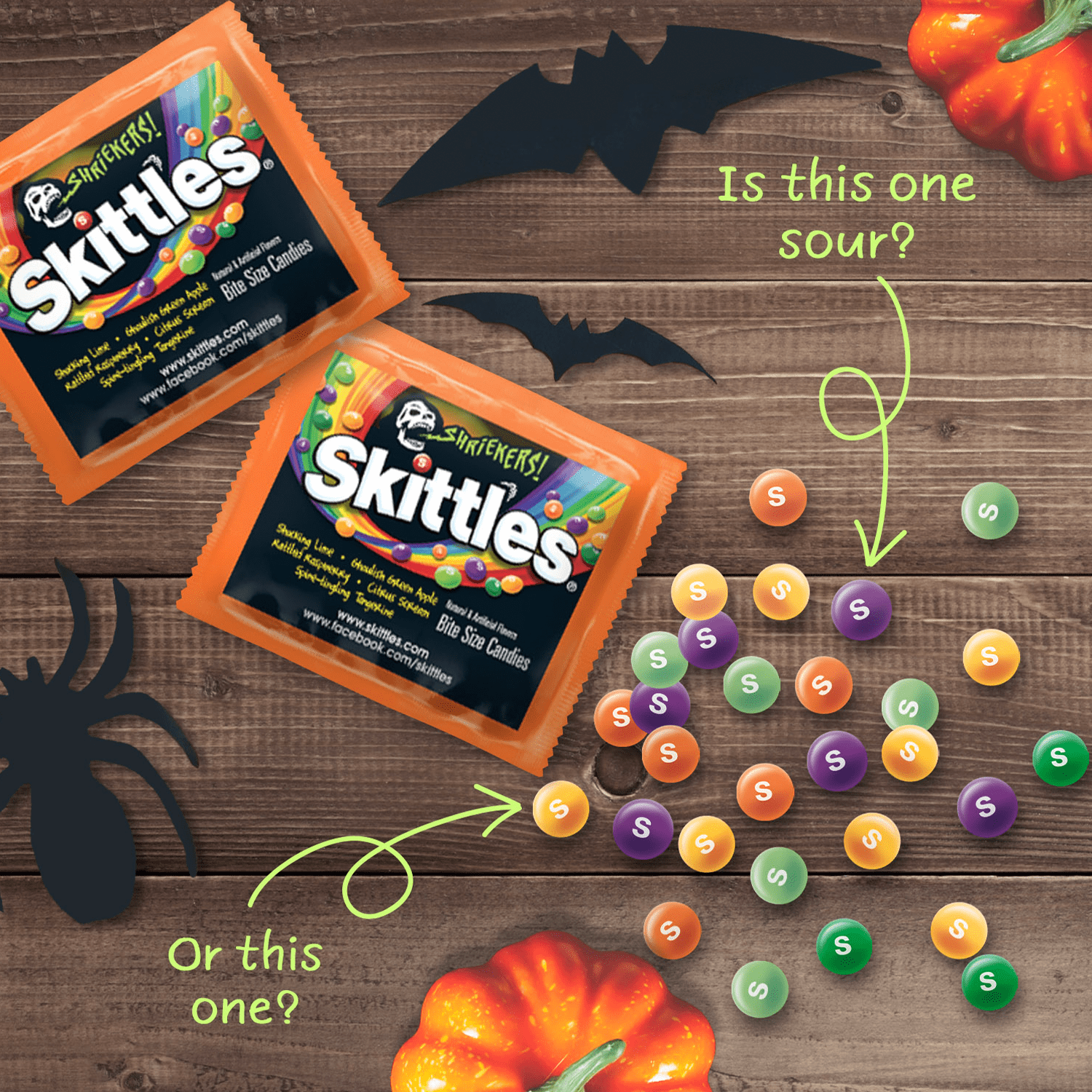 Skittles Shriekers Sour Fun Size Halloween Chewy Candy - 8.47 oz Bag