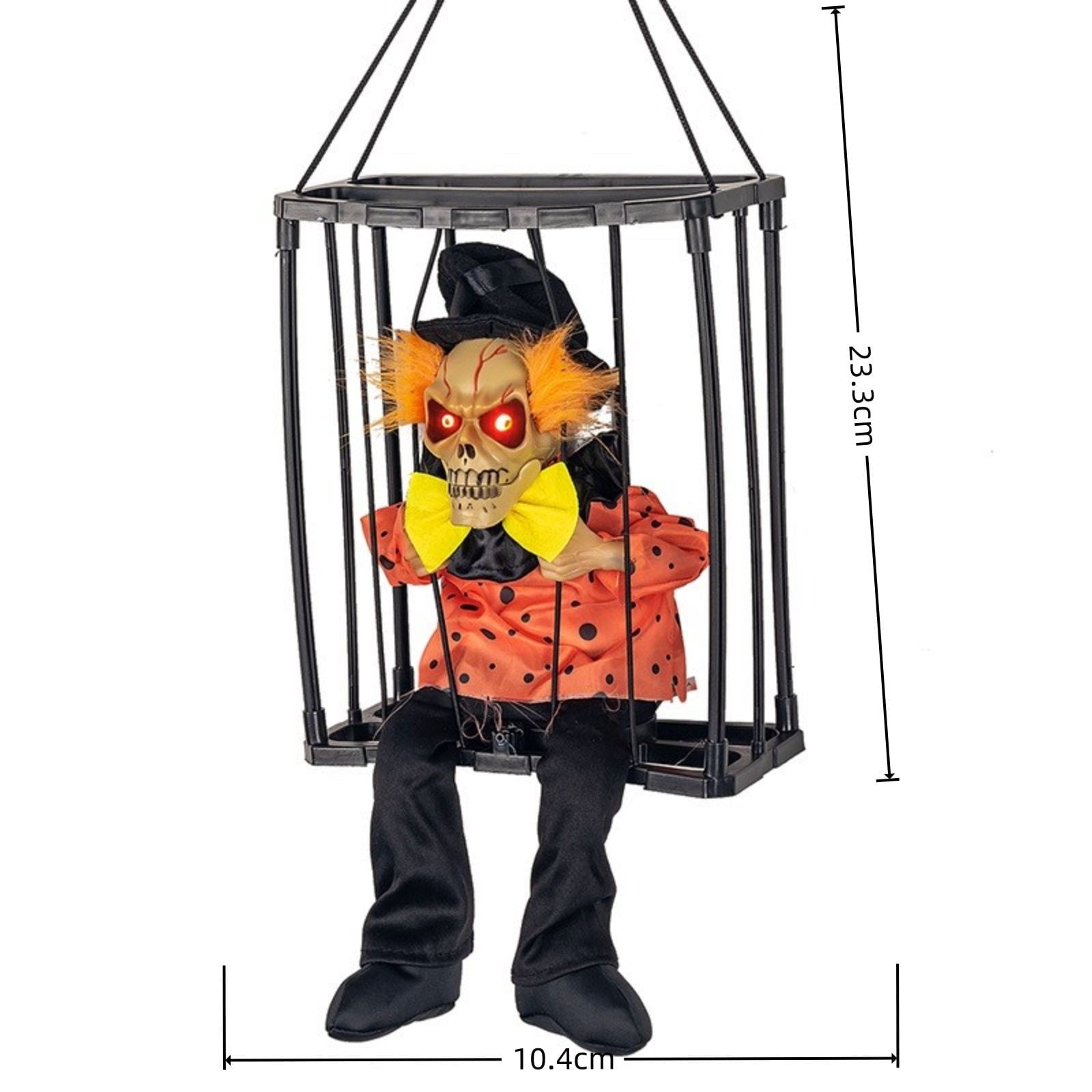 Sahpxhe Halloween Decorations Hanging Ghost Decor, Animated Shaking Caged Skeleton Prisoner with Glowing Red Eyes for Indoor Living Room Party Decor Watermelon Red