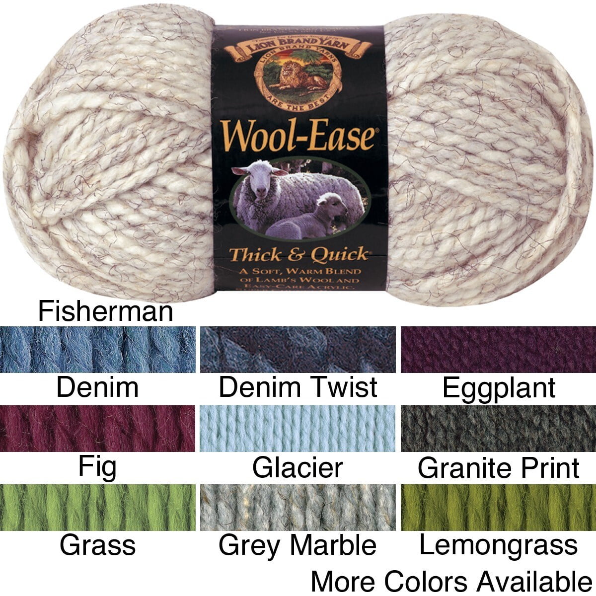 Lion Brand Yarn Wool-Ease Thick & Quick Fisherman Super Bulky Acrylic Wool Blend Yarn