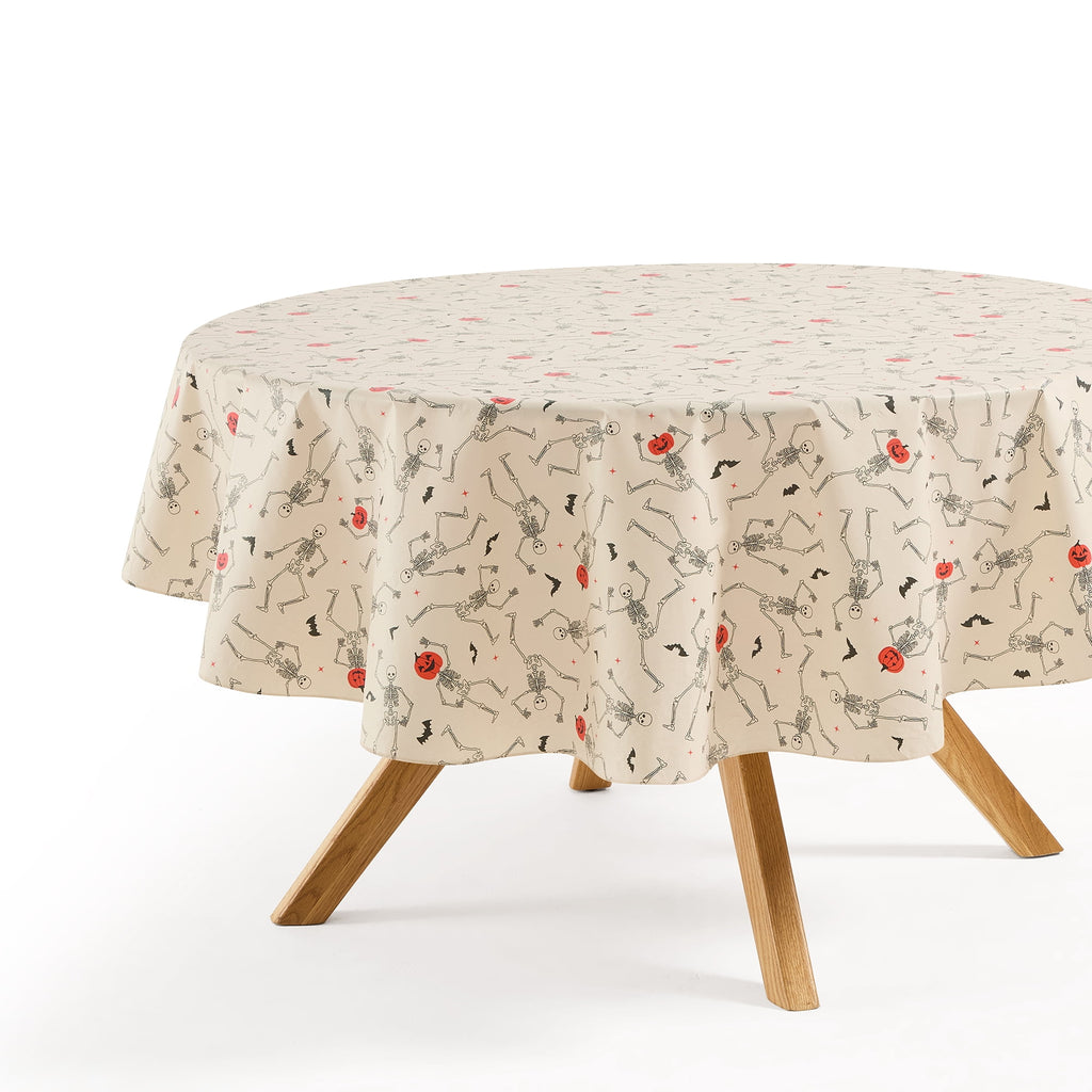 Way To Celebrate Halloween PEVA Tablecloth, For Table 60" x 102" - Skeleton Pumpkin Head Toss