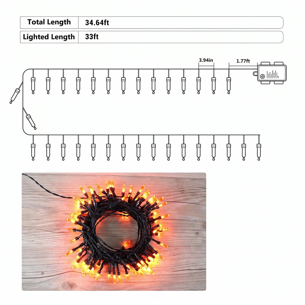 TETOU Halloween Lights, 33ft 100 LED Battery Halloween Lights, 8 Modes String Lights with Timer, Indoor Outdoor Waterproof mini Lights String for Halloween Bedroom Patio Decor - Orange & Purple