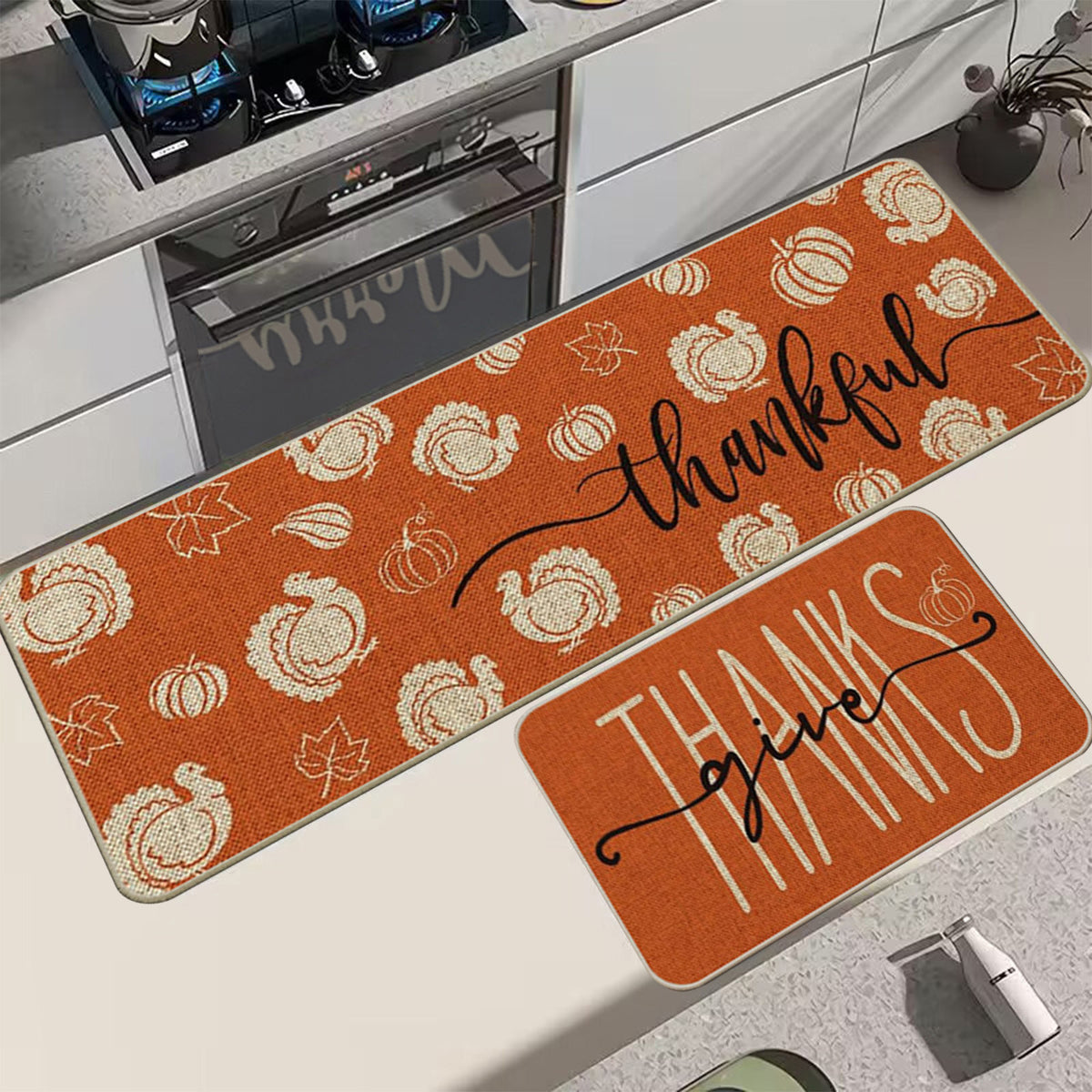 Zhourta Halloween Fall Plaid Outdoor Rug Orange Plaid Outdoor Rug Cotton Hand Woven Check Rug Layered Doormats for Front Door Front Porch Farmhouses Entryway Patio 15.7x23.6 Inch