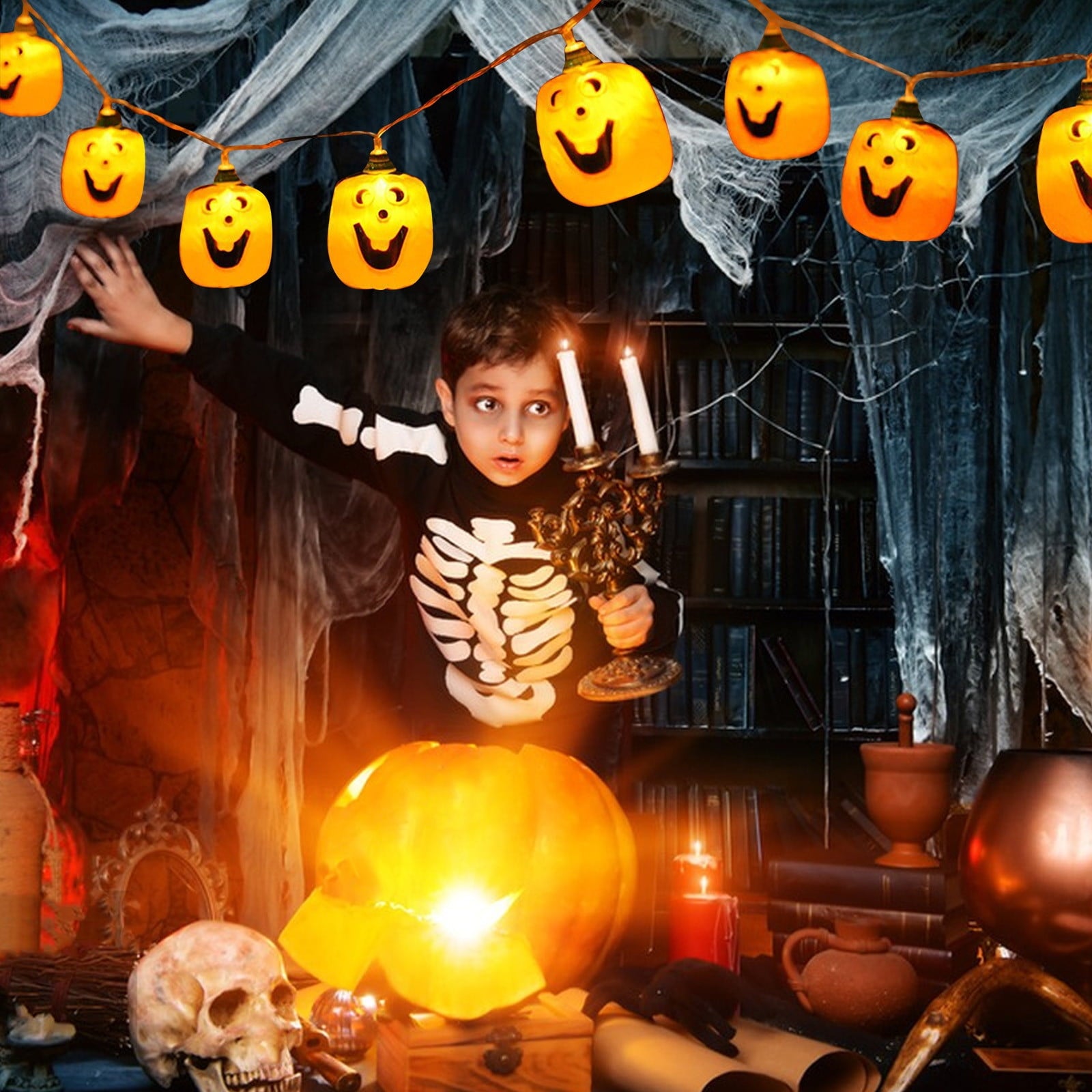 Darzheoy Halloween Pumpkin String Lights, LED Pumpkin Lights, 10 LED 5 FT Battery Operated String Lights, Halloween String Lights for Outdoor Indoor Halloween Party Decorations