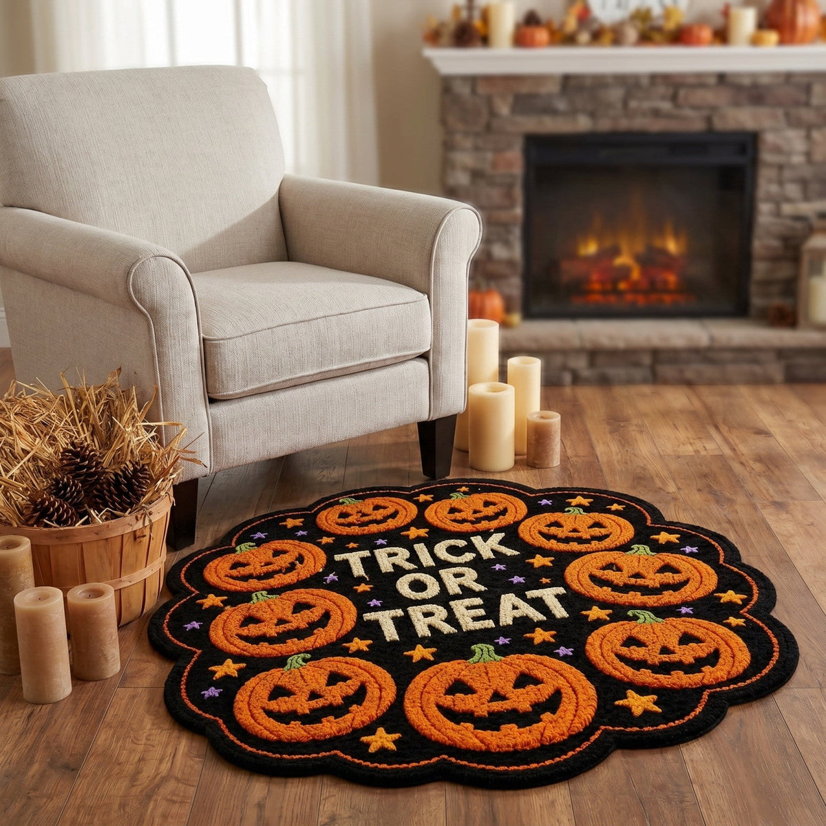 Halloween Wreath Shaped Rugs, Soft Indoor Mat for Entryway, Kitchen, Halloween Party, Pumpkin Witch Spooky Home Decor, 23.62x15.75 Inches
