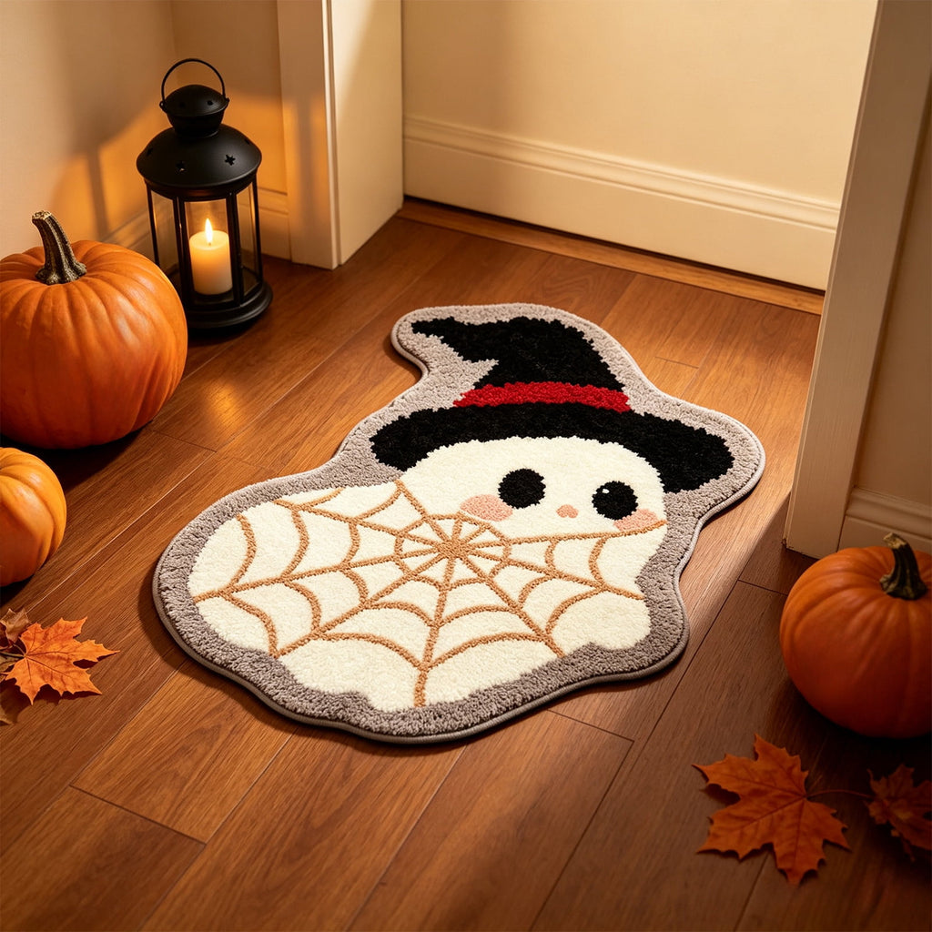 Halloween Doormat Ghost Bath Mat 23.6x15.7in Secure-Grip Absorbent Soft Faux Fur Rug for Bathroom Bedroom Living Room Decor by OVFUIZ