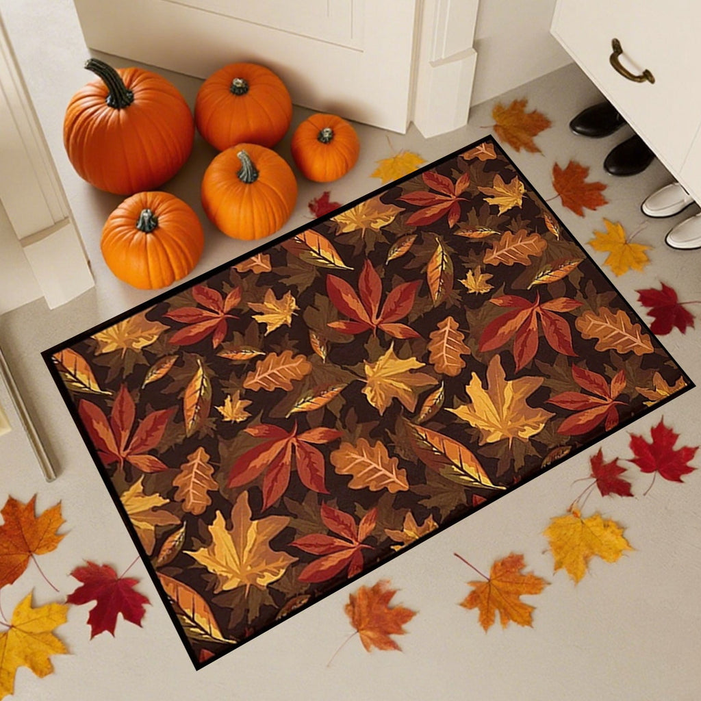 syligr Halloween Thanksgiving Doormat with Maple Leaf & Pumpkin Patterns - Non-Slip Floor Mat for Entryway, Kitchen, Porch, Fall Harvest Decor Rug with Anti-Fatigue Backing, Gift for Thanksgiving