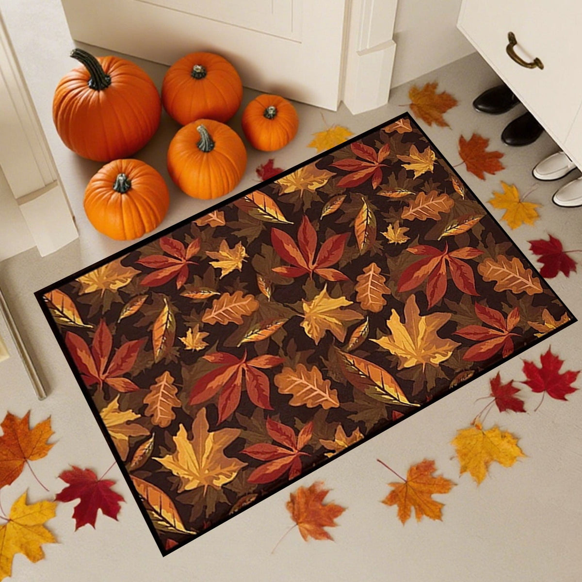 AYktou Fall Bathroom Rugs, Halloween Maple Leaves Pumpkin Kitchen Mats for Floor Warm-Colored Area Rug Thanksgiving Decor Carpets, Home Fall Holiday Party Harvests Grateful Blessed Doormat