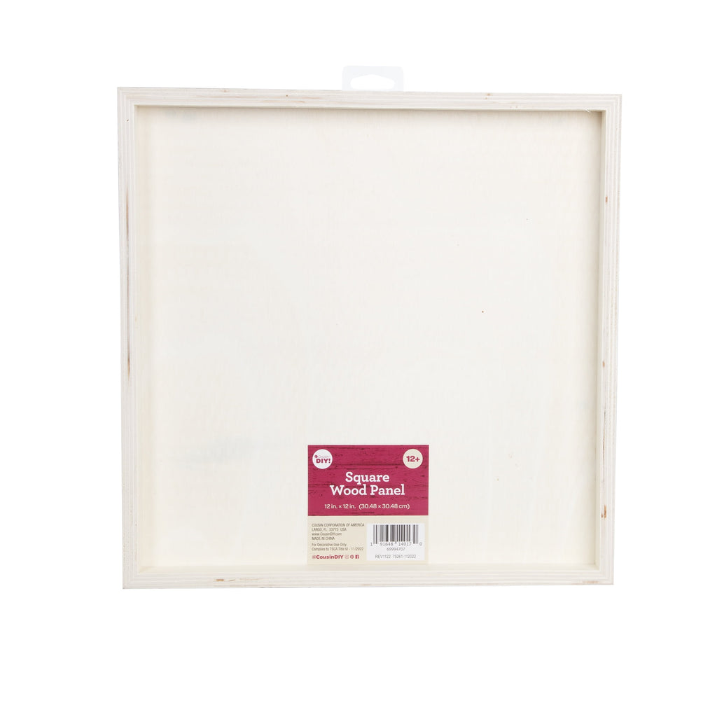 Cousin DIY Unpainted Square Wood Panel, 12" X 12" x .75"