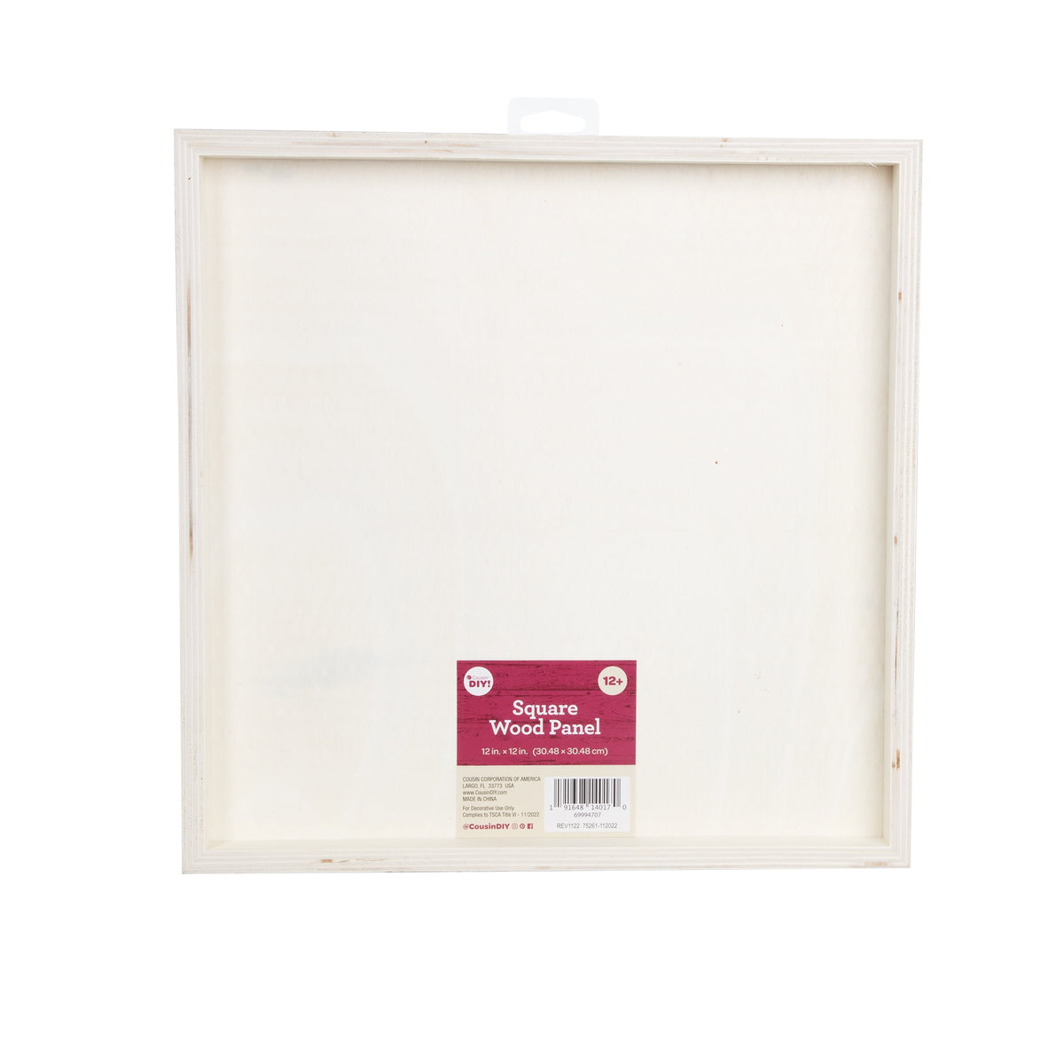 Cousin DIY Unpainted Square Wood Panel, 12" X 12" x .75"