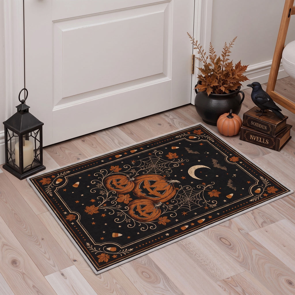 GENIMO 2'x3' Halloween Doormat, Washable Non Slip Soft Vintage Witch Outdoor Door Mat for Front Door Covered Porch Patio Entryway, Burnt Amber