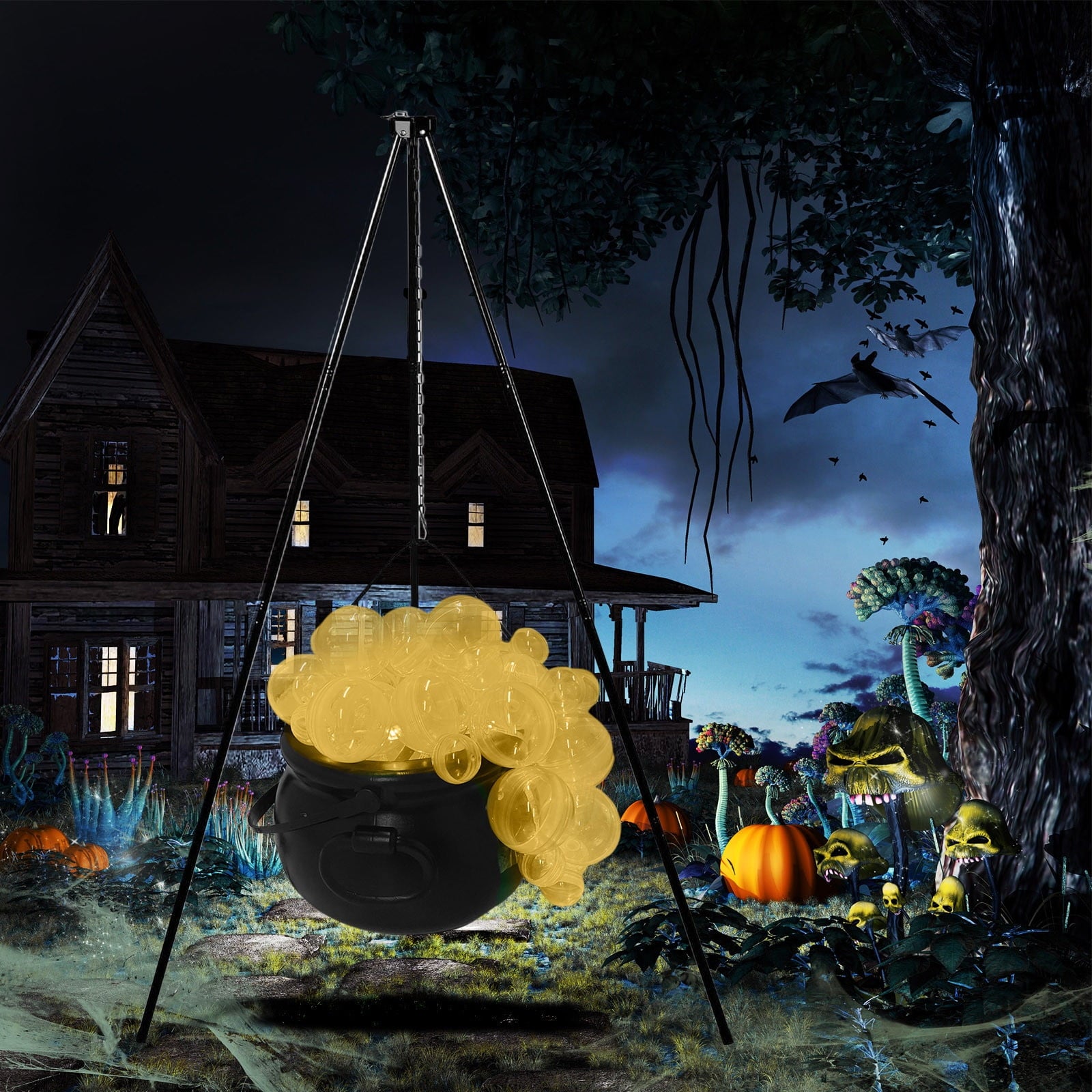 Muecwrye Halloween Decorations Outdoor, Halloween Clearance! Halloween Witches Cauldron on Tripod with Lights, DIY Bubbling Cauldron Set Decor for Home Porch Outside, Halloween Party Supplies