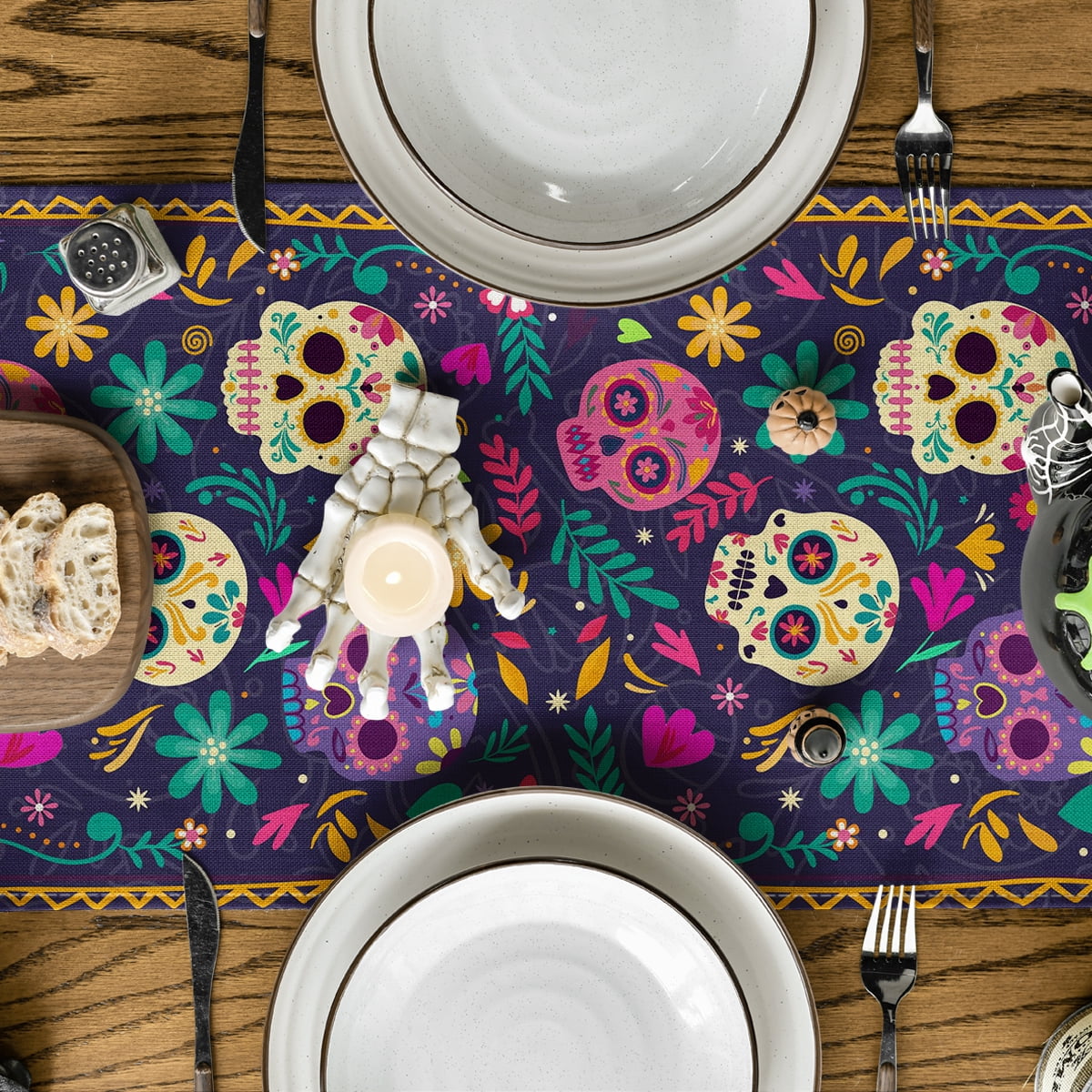 Sm:)e Halloween Table Runner Ghost Pumpkin 13x72 Inch, Halloween Party Kitchen Dining Indoor Outdoor Decorations,Orange