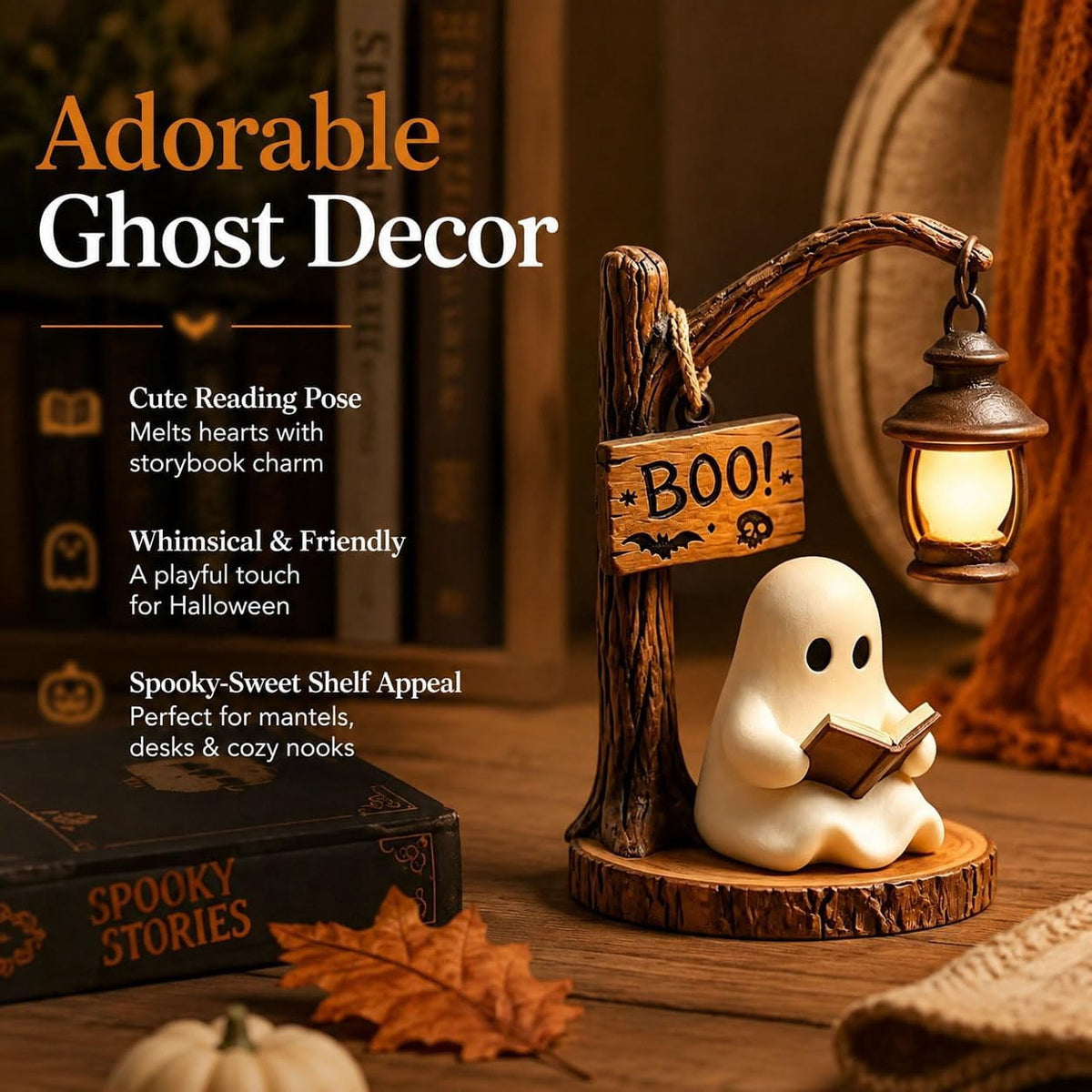 Clearance Halloween Decor-Halloween Decorations Indoor-Light up Ghost in Glass Like-Cute Ghost with Light for Home Kitchen Mantel Tabletop Party Decor and Holiday Decorations Best Halloween Gifts