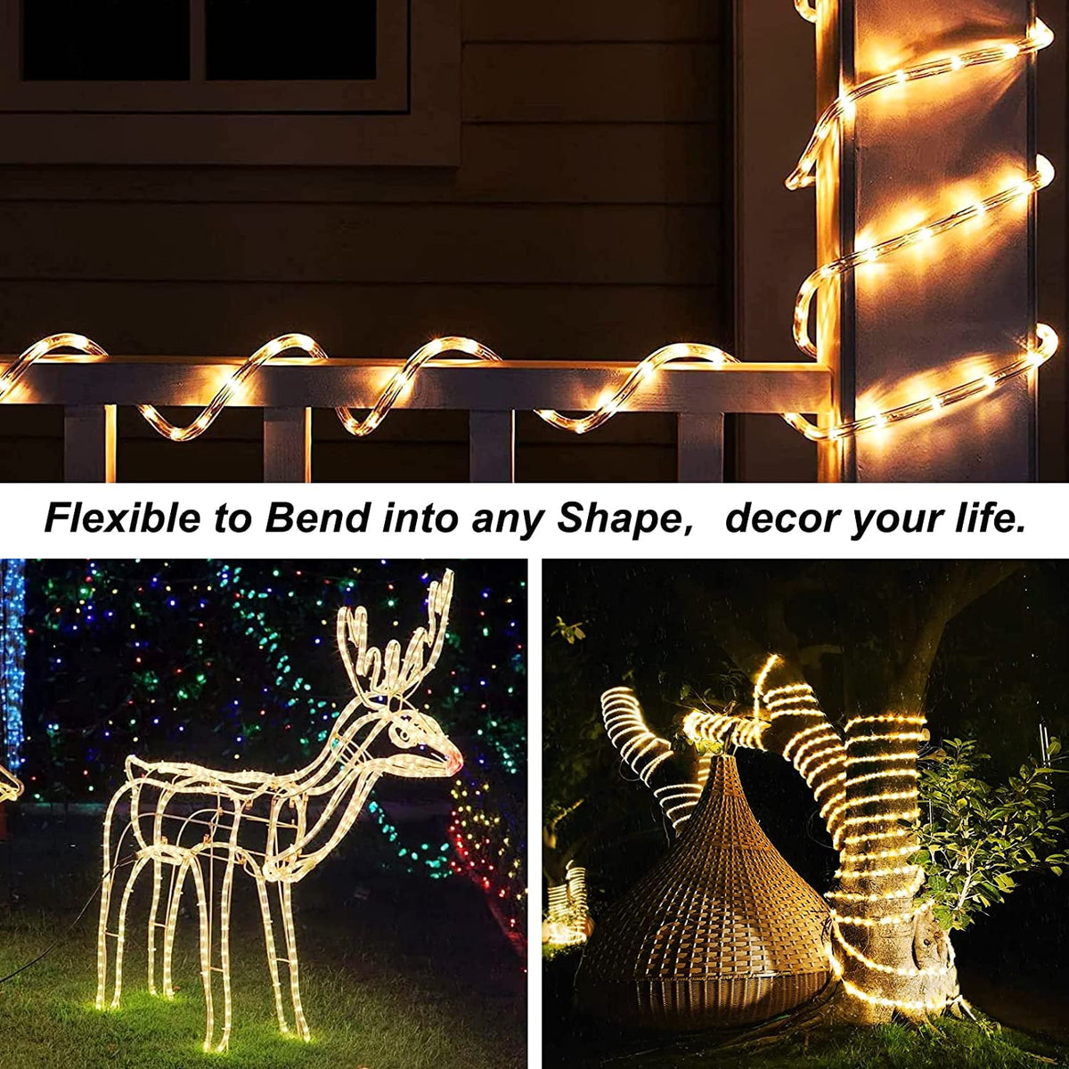 Christmas Tree Lights 23ft 50 LED Battery Operated Rope String Lights with 8 Modes Remote for Xmas Patio Home Garden Decorations, Blue