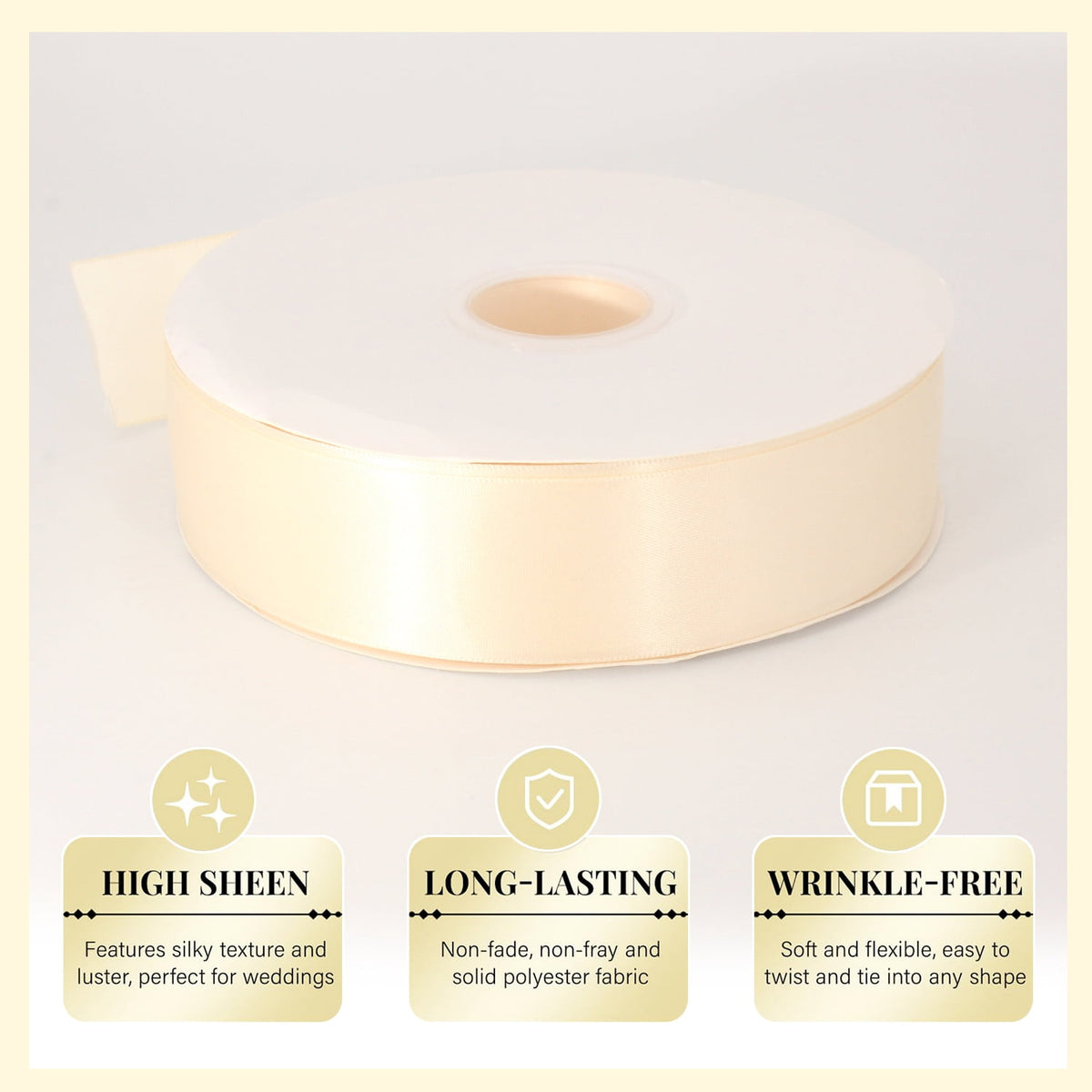Style-Carry 1-1/2 inch 100 Yards Ivory Solid Double Faced Satin Ribbon Roll, for Handmade Crafts, Flower Bouquet, Gift Wrapping, Wedding Roses Making