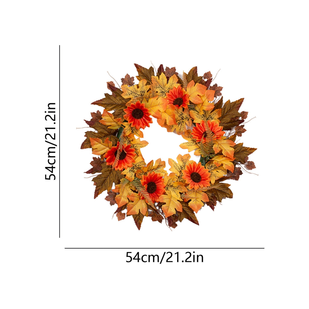 HOARBOEG Autumn Harvest Sunflower Wreath, Artificial Pumpkin Maple Leaf Fall Wreath for Front Door, 21.65 in Thanksgiving Wall Hanging Decor, Outdoor Indoor Harvest Decor