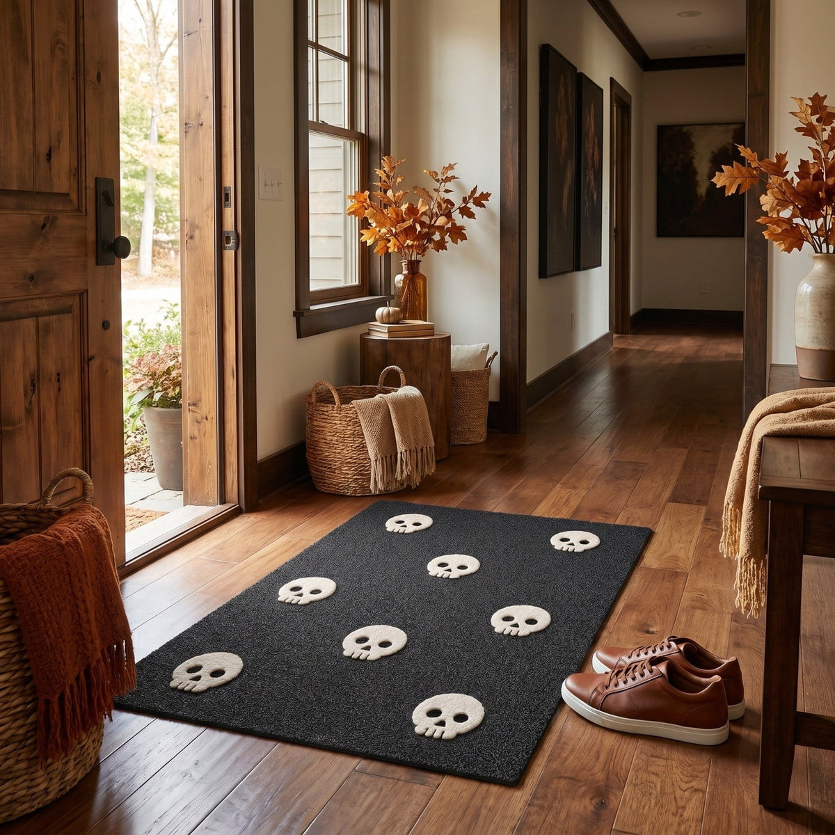 OutmaxHome Halloween Theme Cute Ghost Print Doormat, 15.8x23.6 Inch Non-Slip Absorbent Mat, Easy to Clean, for Front Door, Porch, Farmhouse