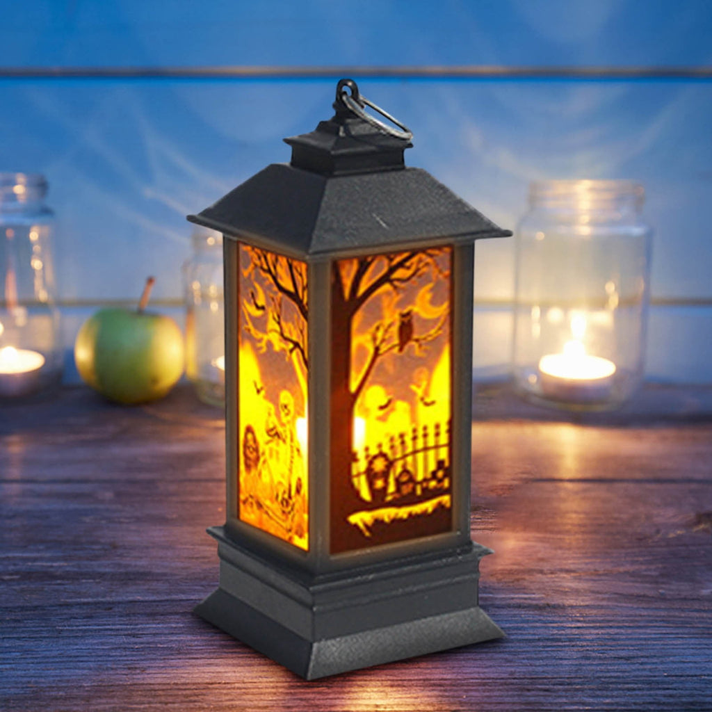 Lhrmh Halloween Decor - LED LED Hanging Lamp Candle Lantern with Skeleton and Pumpkin Designs for Portable Spooky Lighting