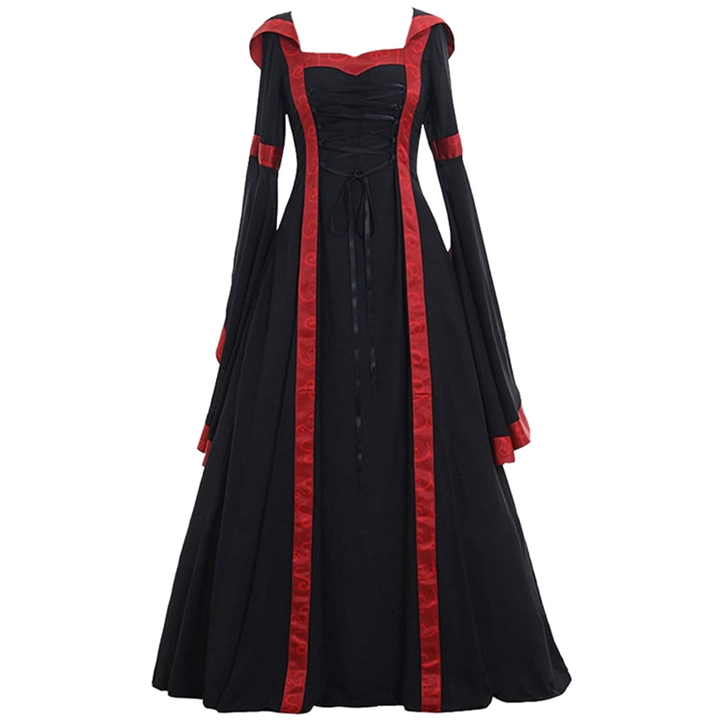 Babysbule Fall Womens Summer Dresses Fashion Women's Vintage Floor Length Gothic Cosplay Long Sleeve Bandage Dress