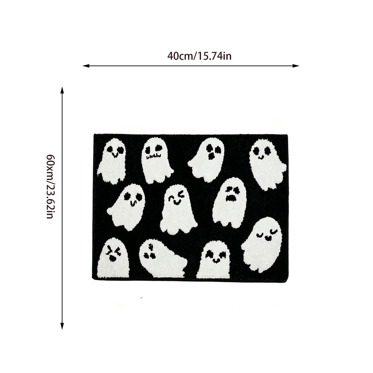 Halloween Heart Print Doormat 60x40cm, Black Orange Spooky Entry Mat for Front Door, Non-Slip Indoor Outdoor Rug