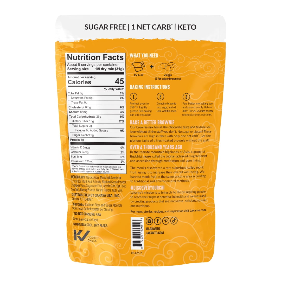 Lakanto Sugar Free Brownie Mix - Sweetened with Monk Fruit Sweetener, Keto Diet Friendly, Dutched Cocoa, High in Fiber, 3g Net Carbs, Gluten Free, Easy to Make (Pack of 3)