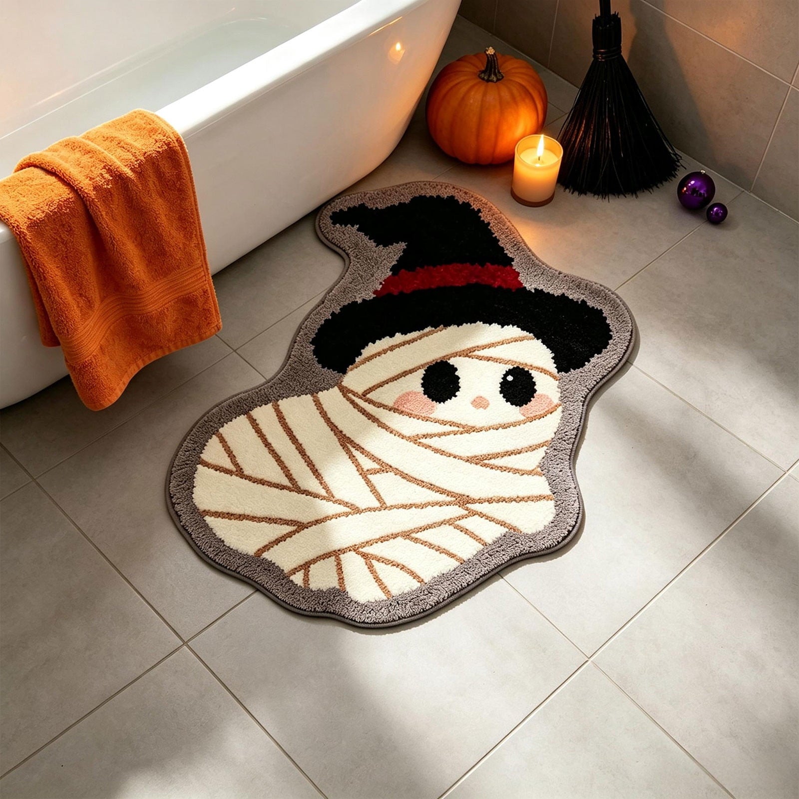 Halloween Bath Mat Ghost Multicolor Irregular Mat 27.56x17.72in Polyester Skidproof & Absorbent for Bathroom Entryway Living Room Halloween Door Mat by MPOISVA