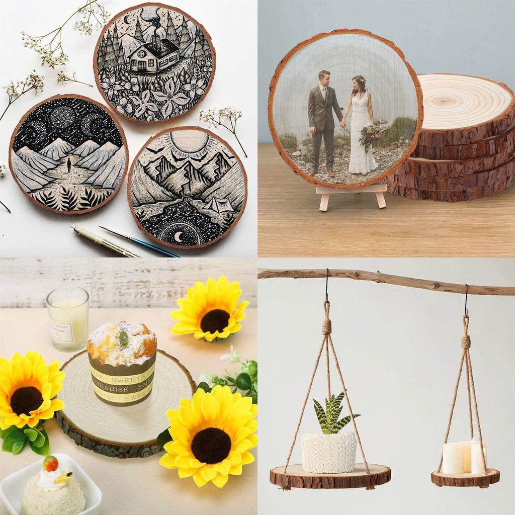 Fuyit Wood Slices 6 Pcs 6-6.3 inches Unfinished Natural Tree Slice Wooden Circle with Bark Log Discs for DIY Arts and Craft Wedding Christmas Ornaments