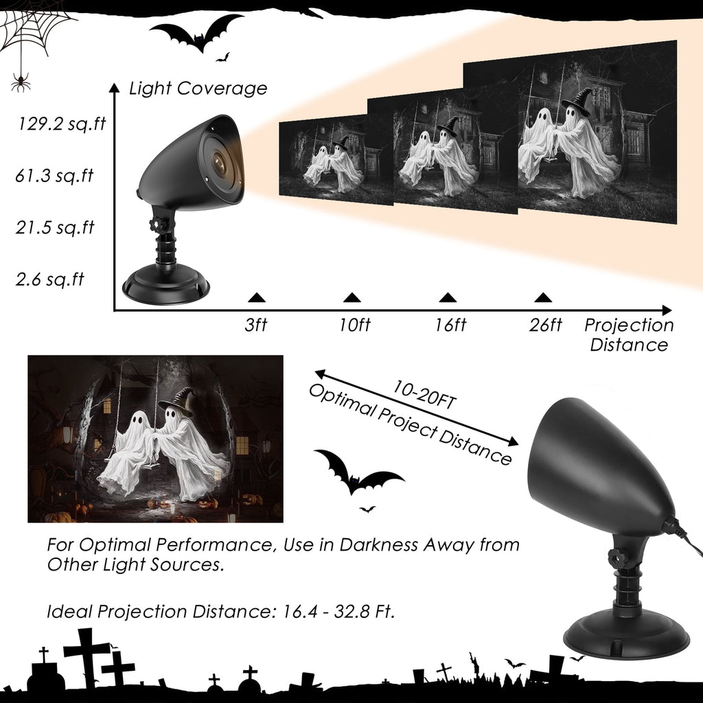 WETRBWEH Halloween Projector Lights Outdoor Indoor, 3D Dynamic Ghost Projector Decorations Lights for Window, Ground,Halloween Decor