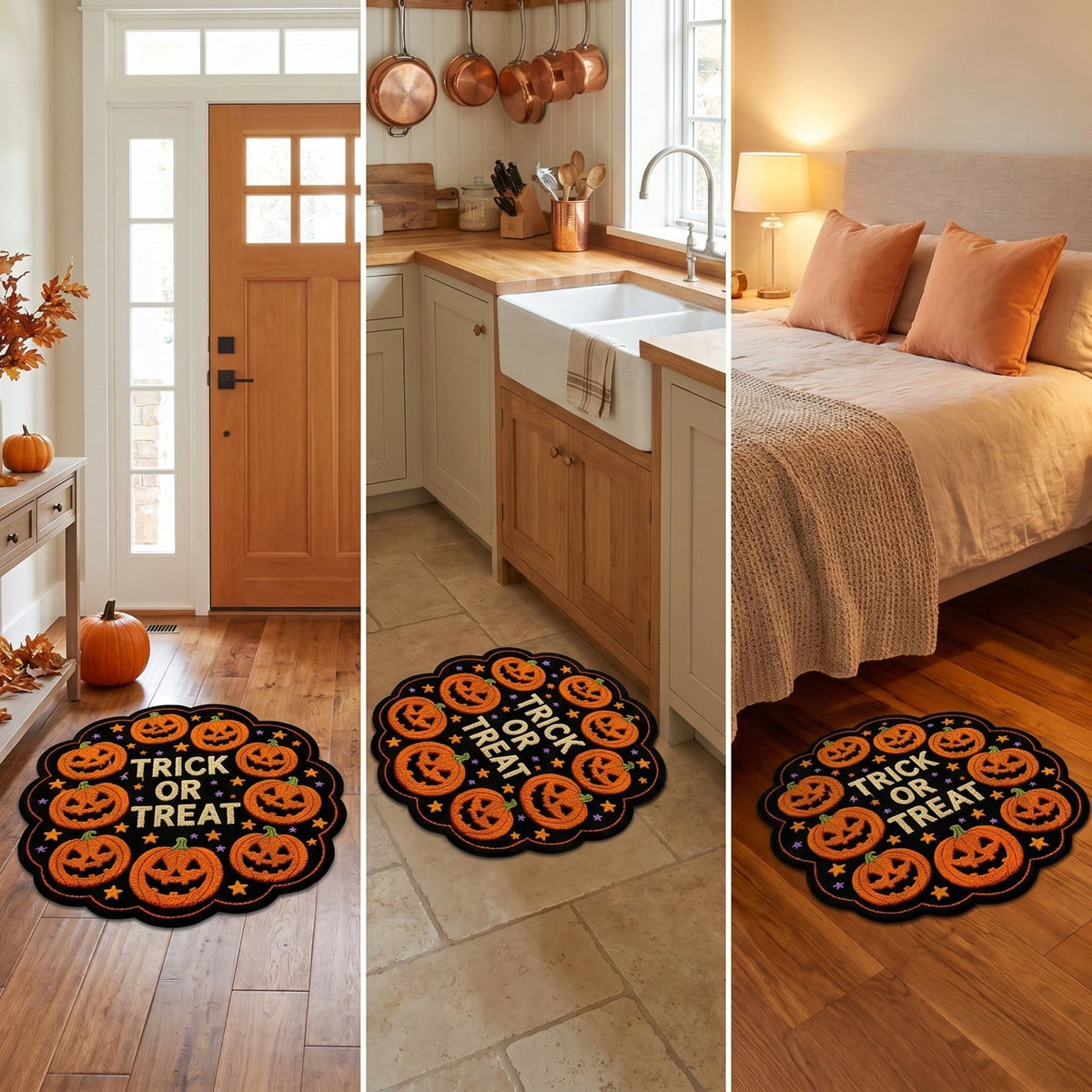 Halloween Wreath Shaped Rugs, Soft Indoor Mat for Entryway, Kitchen, Halloween Party, Pumpkin Witch Spooky Home Decor, 23.62x15.75 Inches