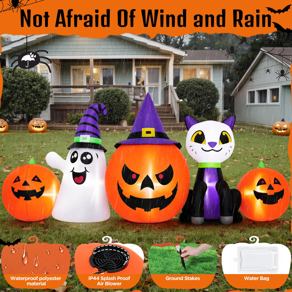 Firstness 8FT Halloween Inflatable Pumpkins Ghost Cat with Lights,Blow ups Outdoor Decorations for Yard