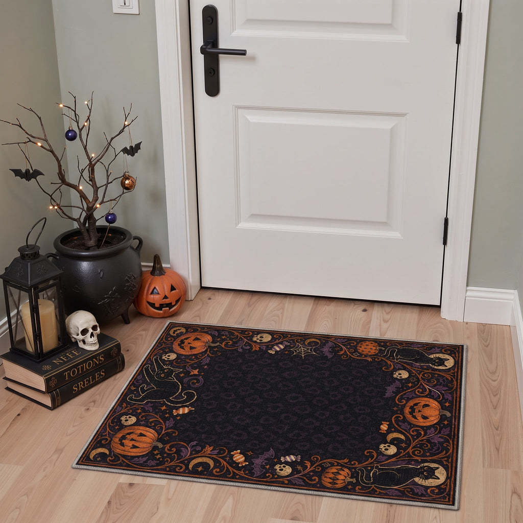 GENIMO 5'x7' Halloween Area Rug for Living Room, Washable Non Slip Soft Farmhouse Pumpkin Indoor Rug for Bedroom Dining Room Home Office, Vintage Sepia