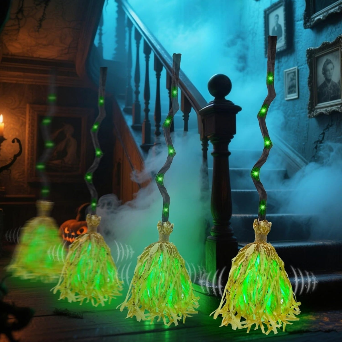 Witch Broom Halloween Decor - Animated Light Up Moving Broomstick with Spooky Sounds | Dancing for Home, Porch & Party 1PC