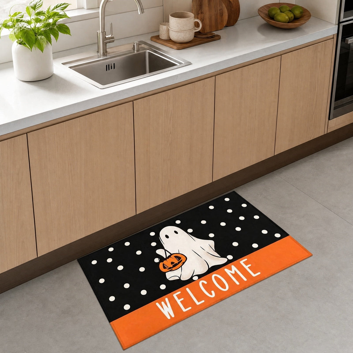 Halloween Ghost Door Mat, Cute Welcome Mat for Front Door Porch Entryway Haunted Outdoor Decor Spooky Decorative Entrance Doormat Non Slip Halloween Rug, 16" x 24"