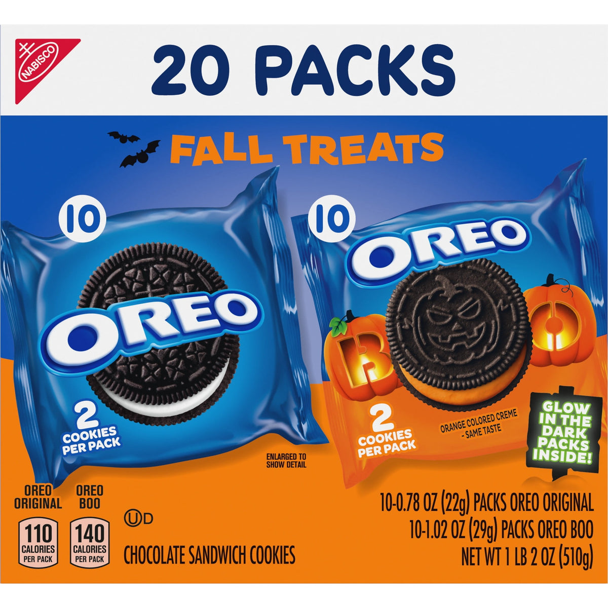 OREO Boo! Trick or Treat Halloween Cookies Variety Pack, 20 Snack Packs (2 Cookies Per Pack)