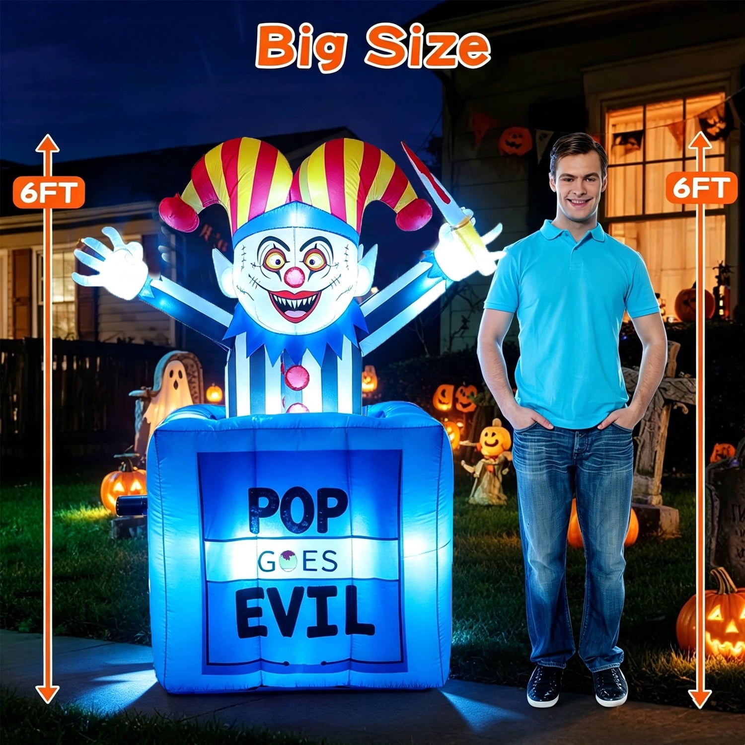 COCOBELA 6.6 FT Pop Up and Down Halloween Clown Inflatable,Carnival Clown in Box Inflatable with Built-in LED Lights, Blow Up Yard Decor for Circus Party Outdoor Lawn Garden