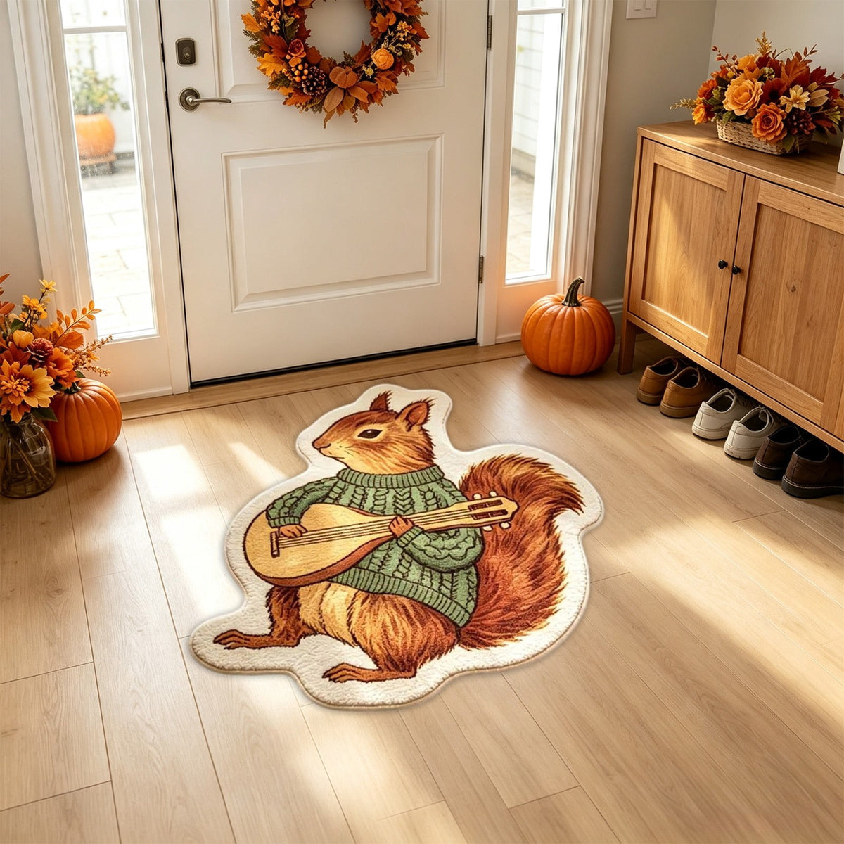 Fall Area Rug Maple Leaf Pumpkin Imitation Wool Mat 27.56x27.56in Polyester Skidproof & Soft for Living Room Bedroom Entryway Fall Doormat by MPOISVA