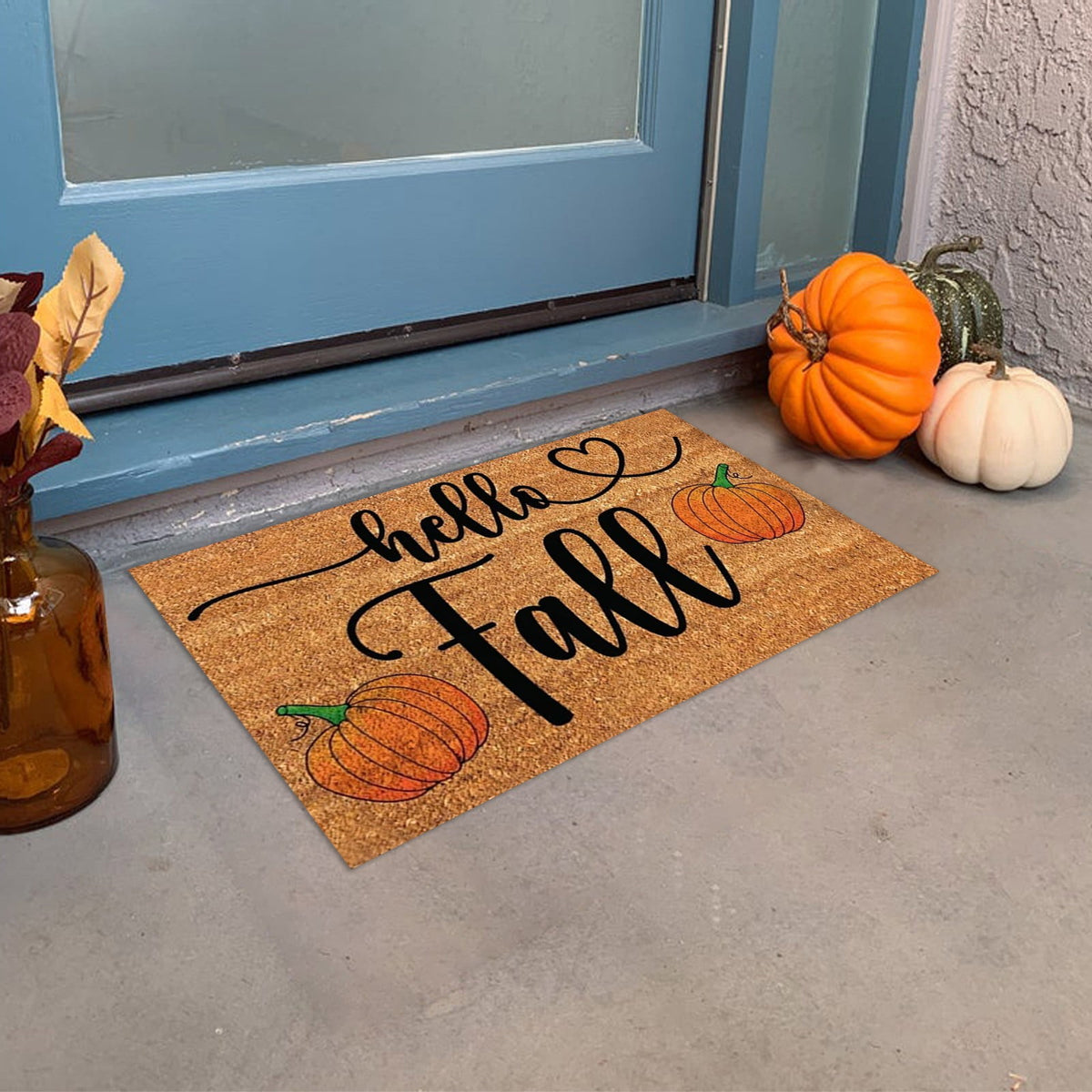 KCEHTA Happy Fall Welcome Mat, Fall Maple Leaf Pumpkin Door Mat, Autumn Front Door Mat, Halloween Thanksgiving Welcome Doormat Indoor Outdoor Entryway Rug Floor Mats