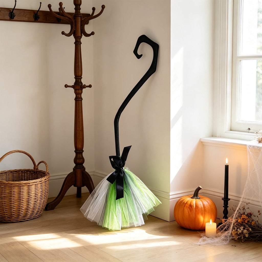 Halloween Decoration Indoor, 5.5 Ft Giant Light-Up Witches Broom, Rustic Halloween Decor for Porch, Yard, Front Door