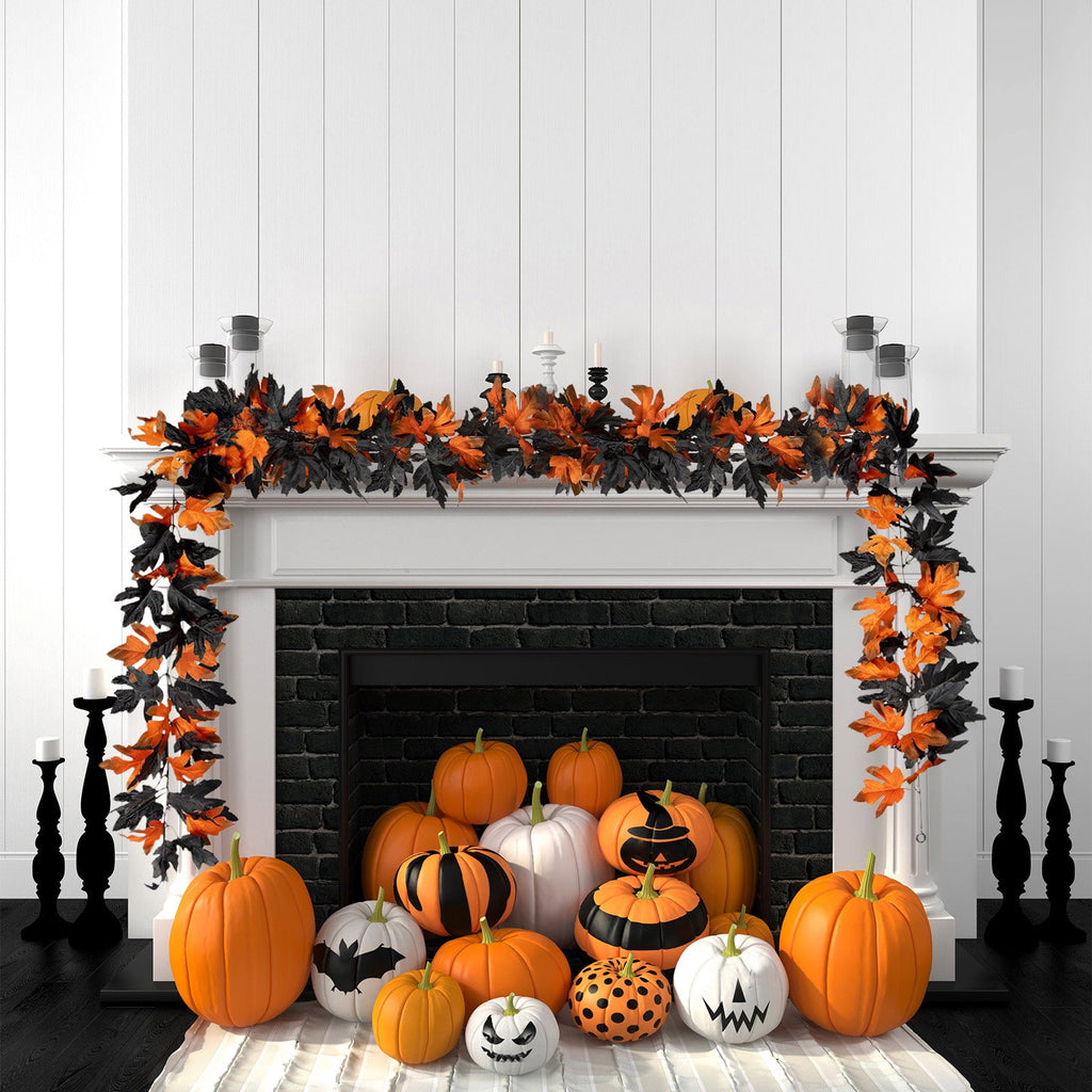 Inerposs Halloween Leaf Garland, Artificial Maple Leaf Rattan Garland, Autumn Decor for Halloween Party, Decorative Hanging Leaf Garland for Indoor and Outdoor Use