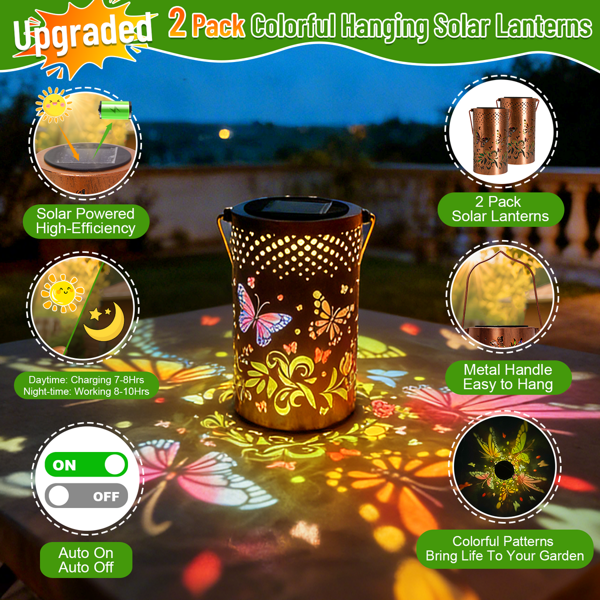 Colorful Solar Lanterns IP65 Outdoor Waterproof, Mother's Day Gifts for Women Mom Grandma - LED Colorful Sunflower Solar Lights Metal Hanging Lantern for Patio Yard Porch