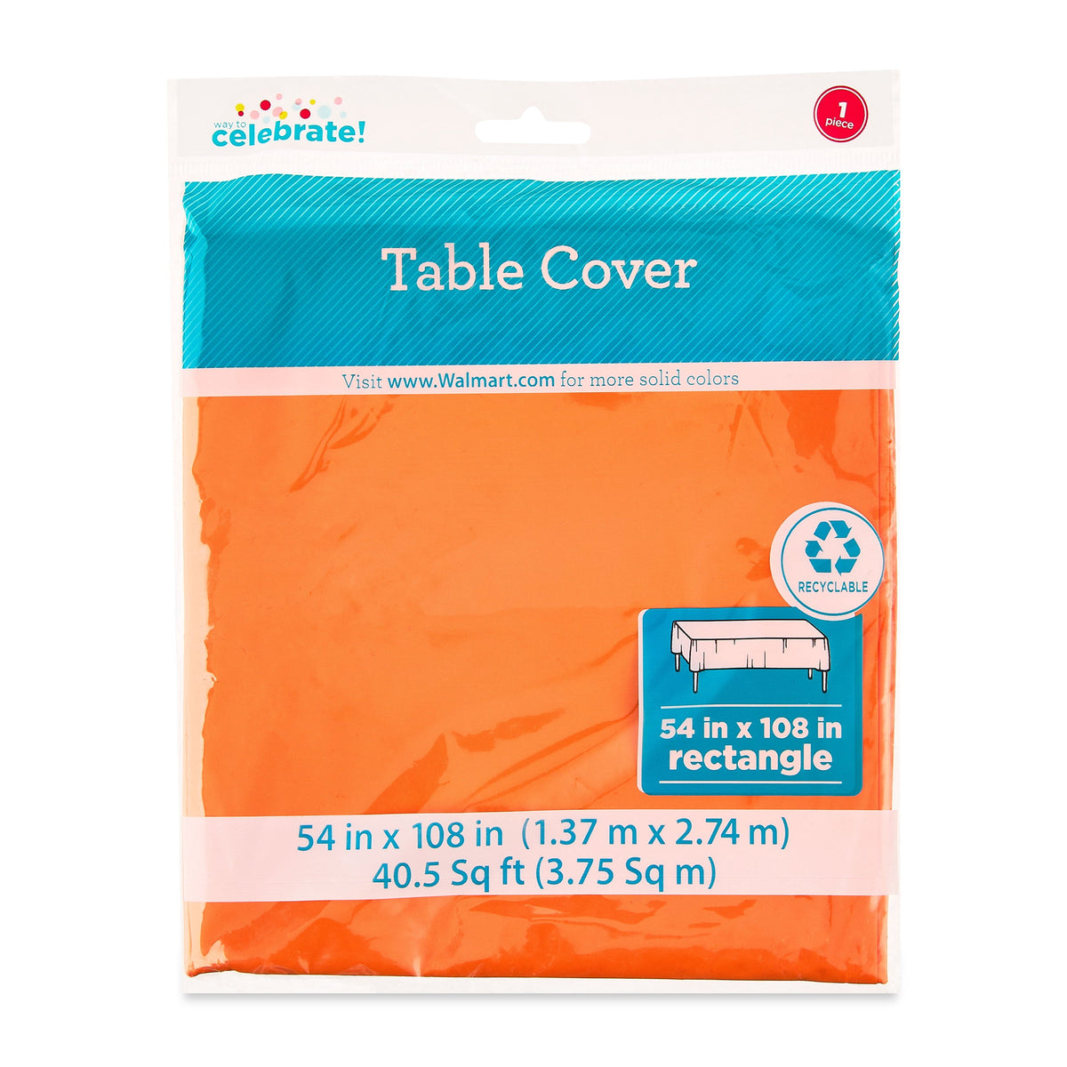 Way To Celebrate Rectangular Plastic Table Cover, Orange, 54 in x 108 in, 1 Count