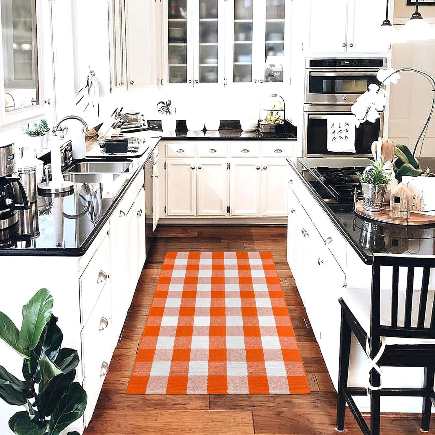 HearthHarmony Buffalo Plaid Area Rugs 2x3 Ft Brown and Black Checkered Rugs Washable Front Door Mat Hand Woven Cotton Outdoor Small Rug for Front Porch Kitchen Entryway Patio Bathroom